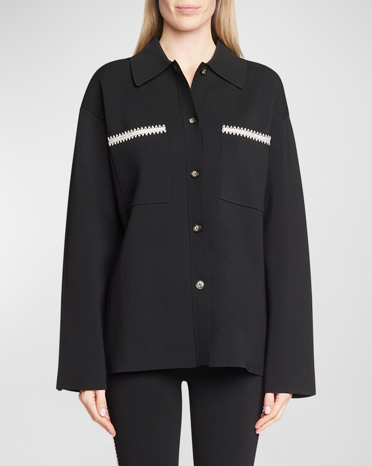 Nanushka Camicia In Misto Viscosa Stretch Nera  Donna In Black/creme