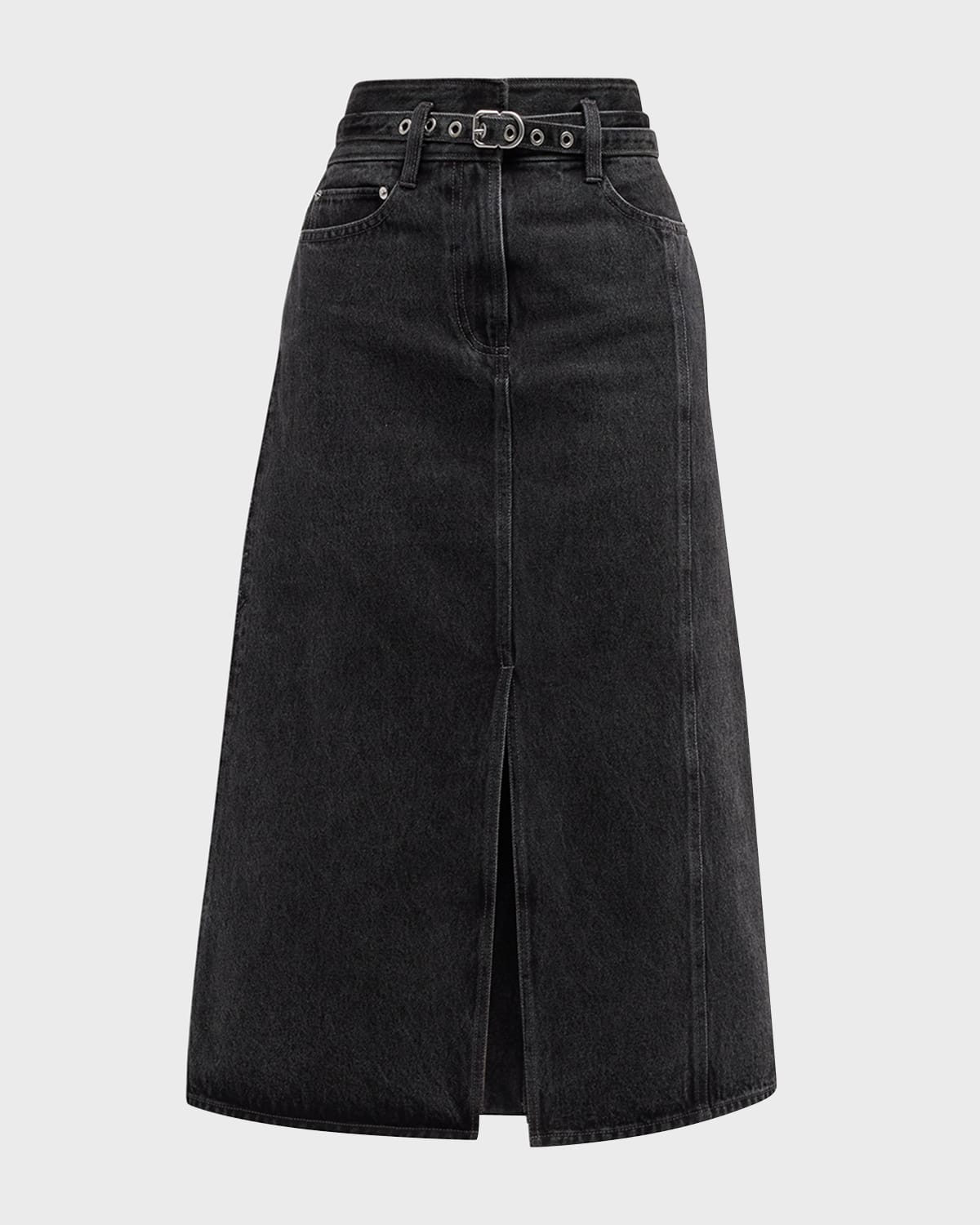 Shop 3.1 Phillip Lim Denim A-line Midi Skirt In Washed Blk