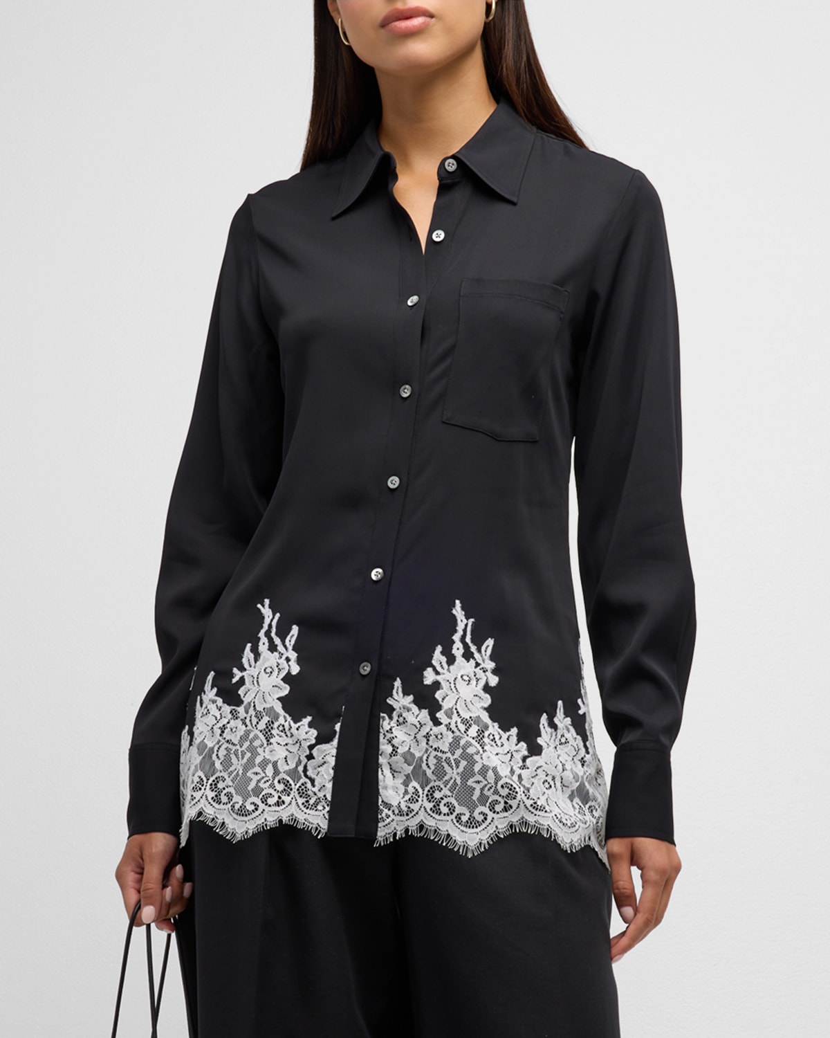 Shop 3.1 Phillip Lim / フィリップ リム Cady Slim Lace-trim Shirt In Black