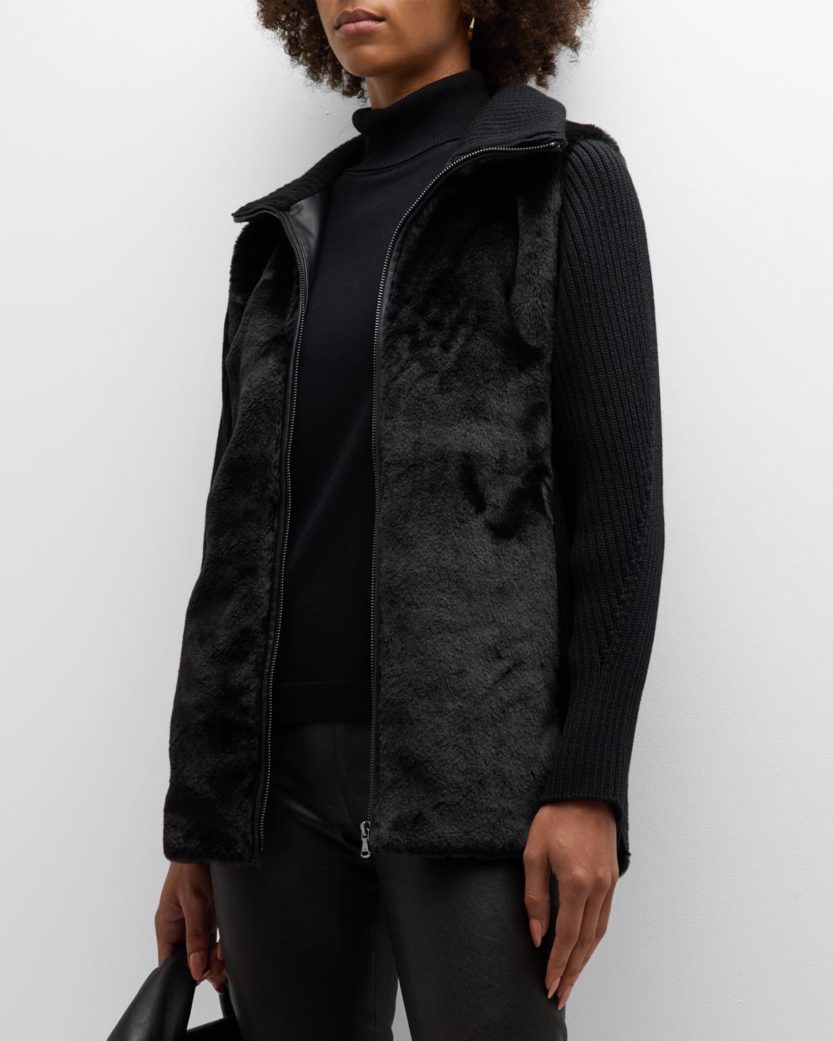 Shop Kobi Halperin Emery Faux Fur Zip-front Sweater In Black