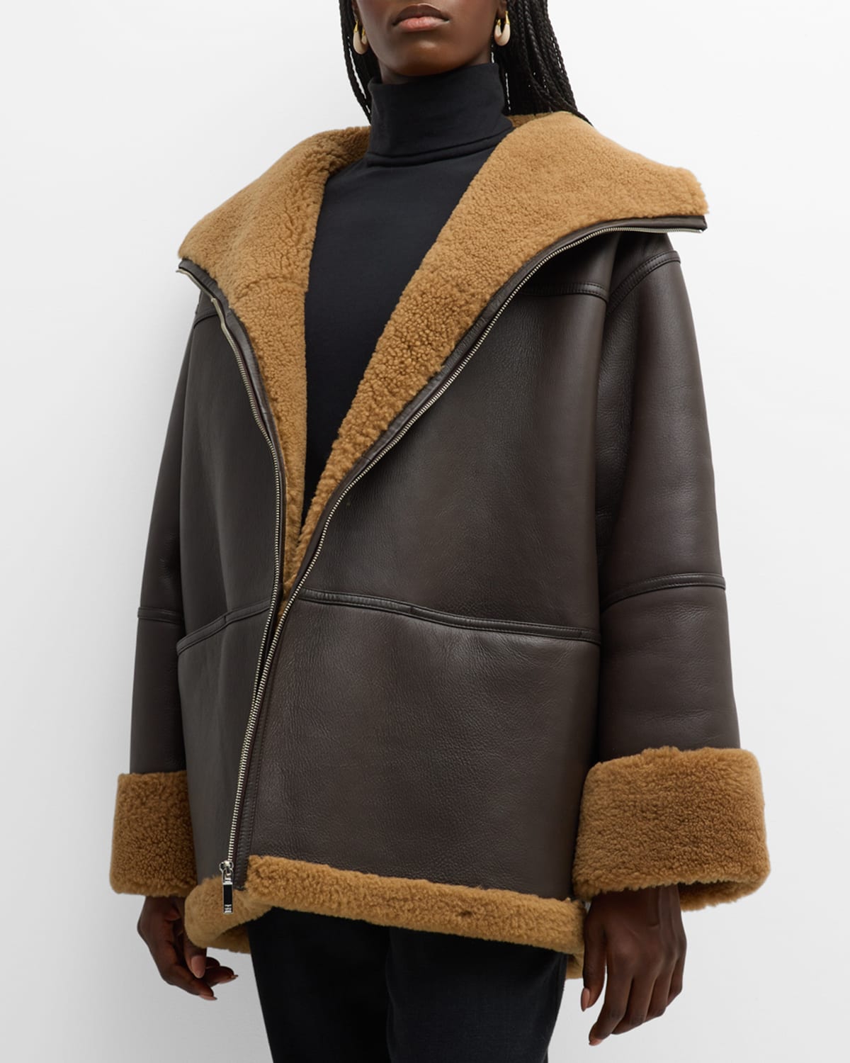 Shop Totême Signature Sheep Shearling Jacket In Open Brown