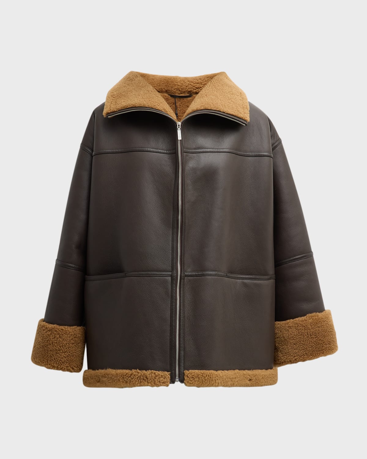 Totême Signature Shearling Jacket Chocolate In Open Brown