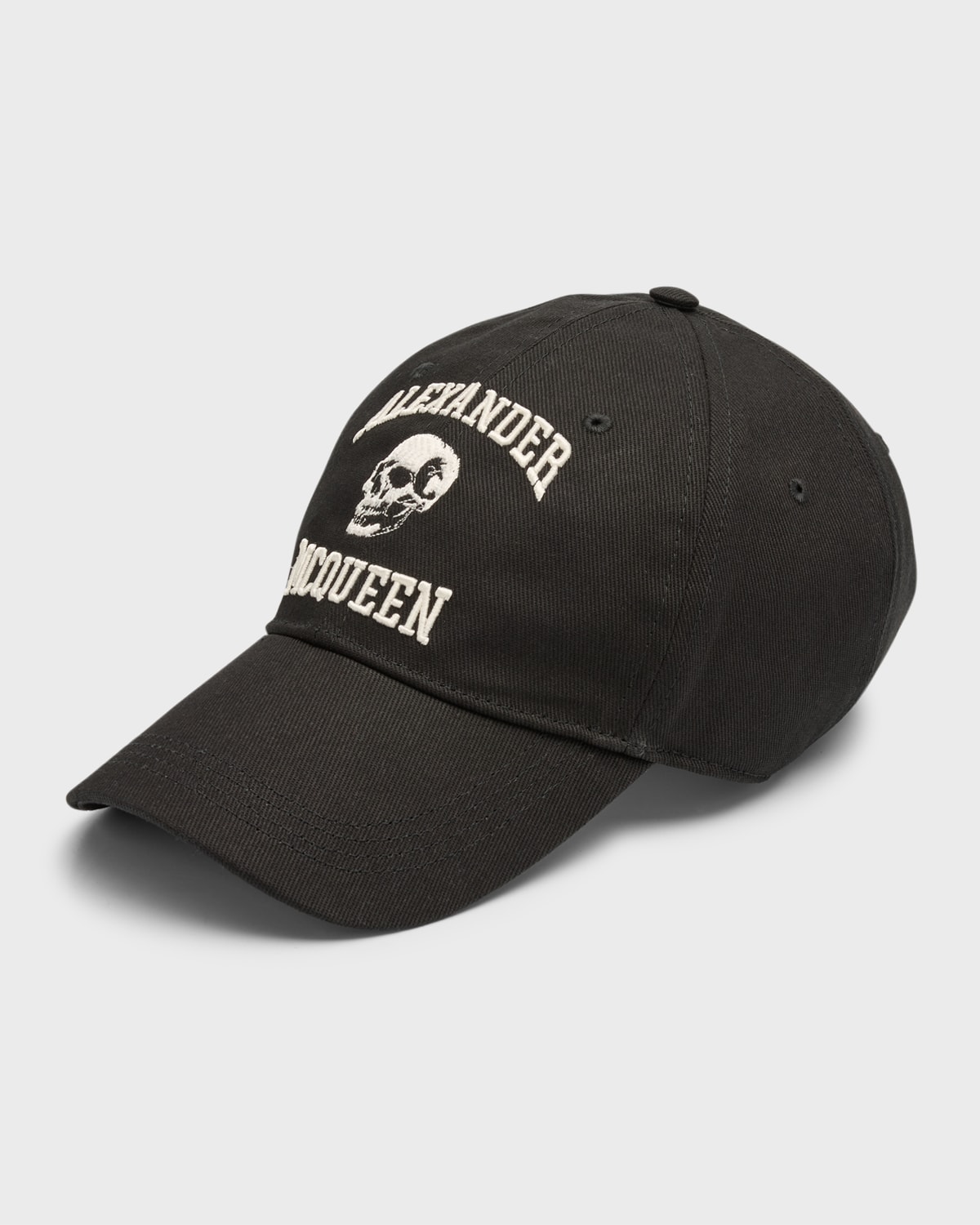 Alexander Mcqueen Men's Varsity Skull Baseball Hat In Black Ivory