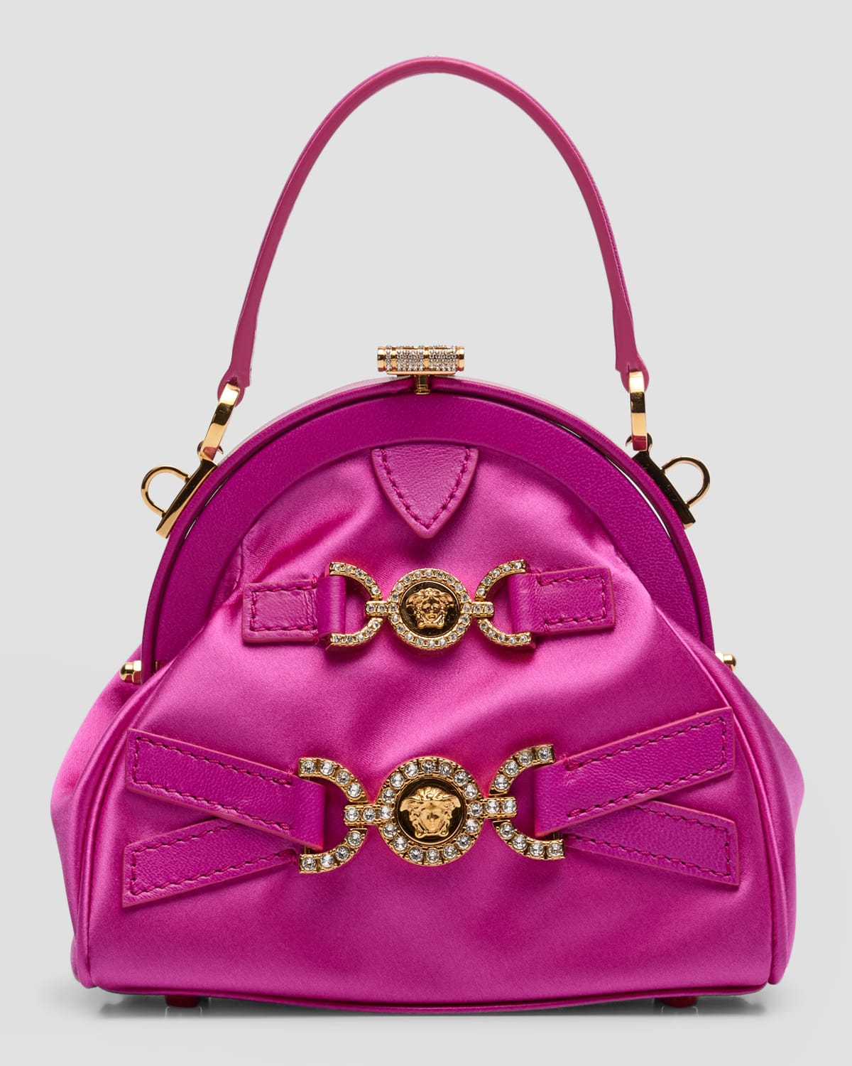 Versace Small Satin Top Handle Bag In Warter Lily