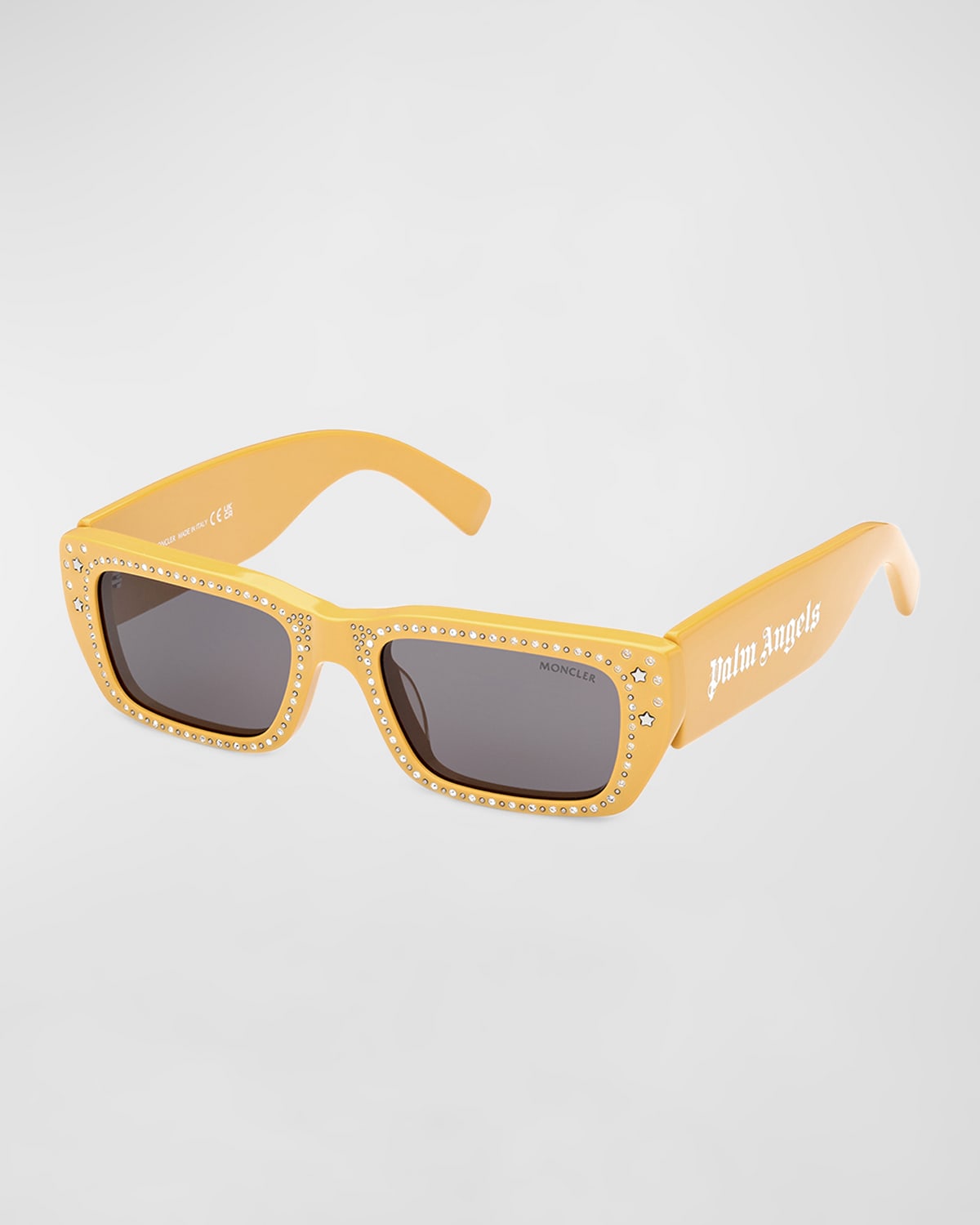 Moncler X Palm Angels Men's Crystal-encrusted Acetate Rectangle Sunglasses In Shiny Yellow Smoke