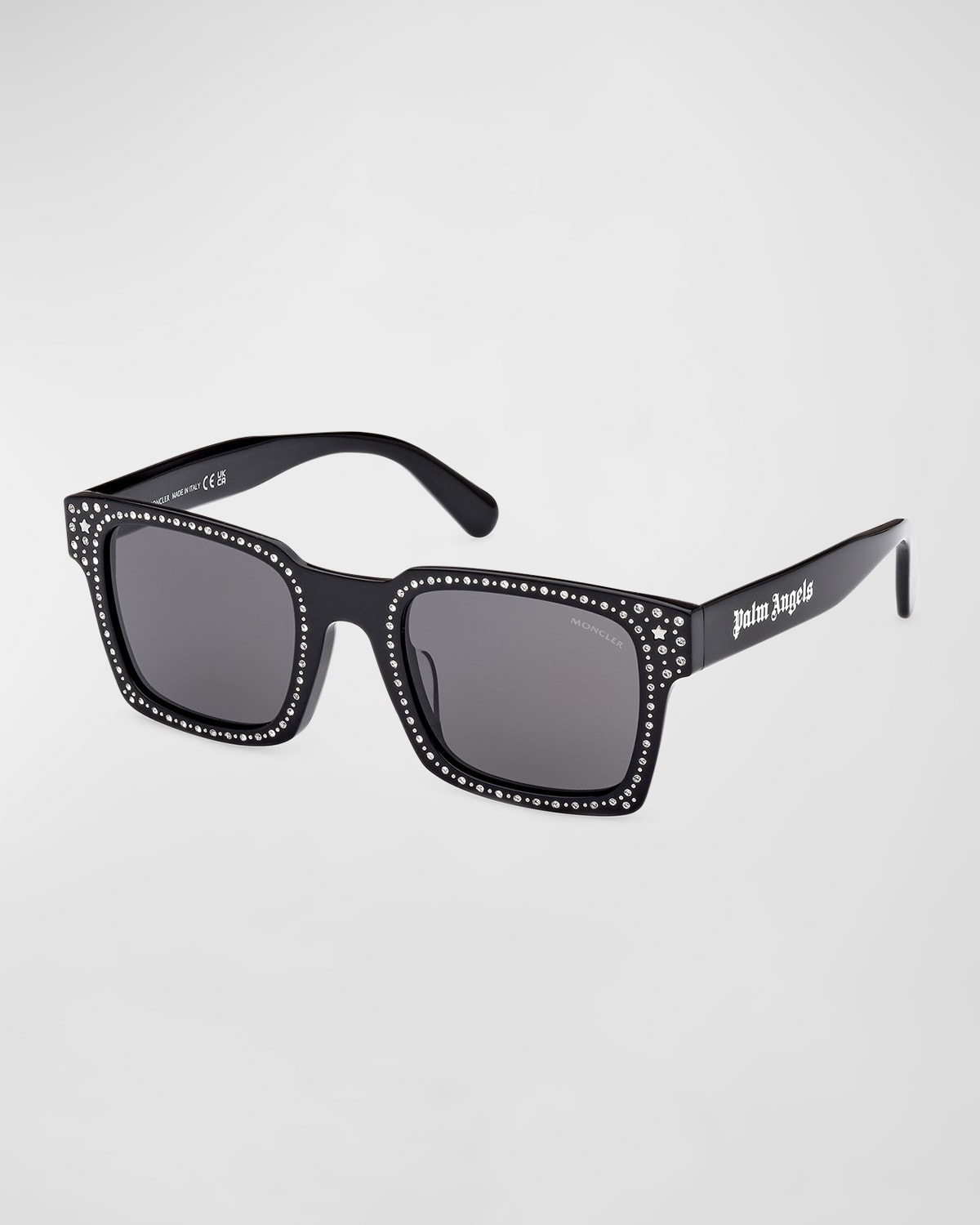 MONCLER X PALM ANGELS MEN'S CRYSTAL-ENCRUSTED ACETATE SQUARE SUNGLASSES