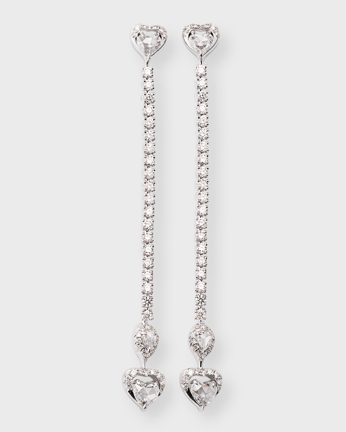 64 Facets 18k White Gold Diamond Long Drop Earrings