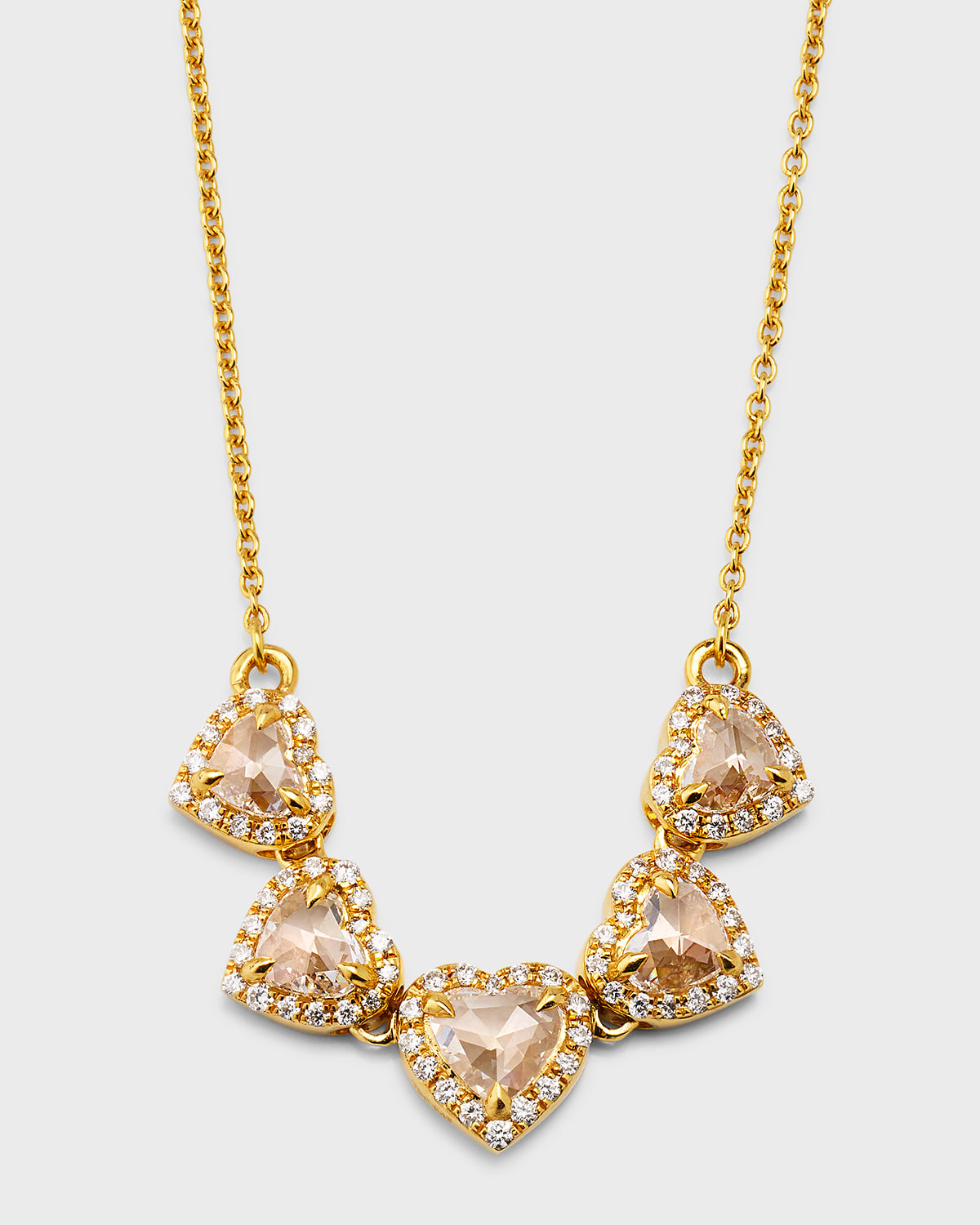 18K Yellow Gold Timeless 5-Heart Diamond Pendant Necklace