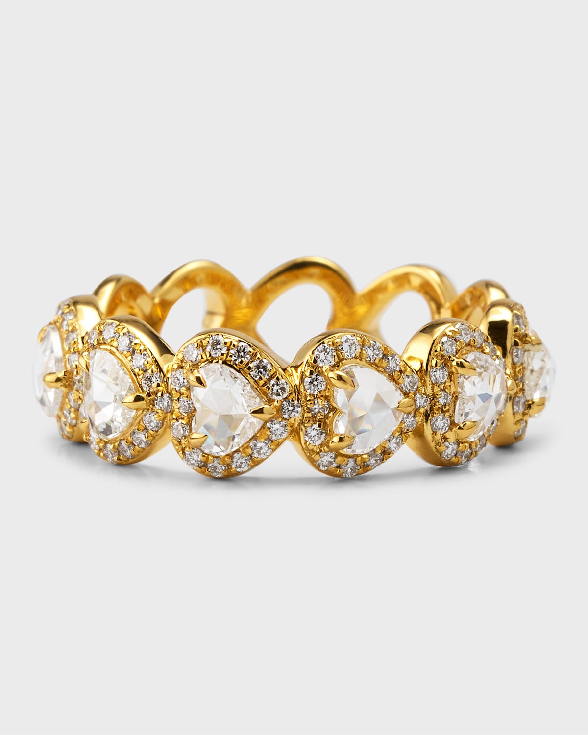 64 Facets 18k Yellow Gold Heart Diamond Scallop Half Ring