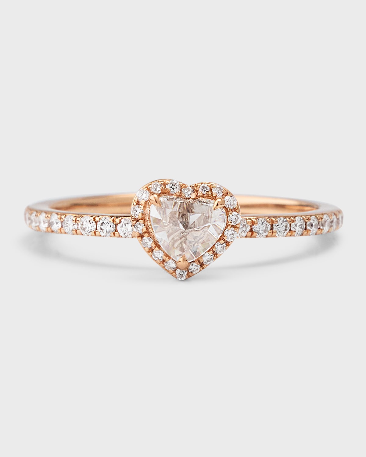 18K Rose Gold Heart Diamond Solitaire Ring, Size 6