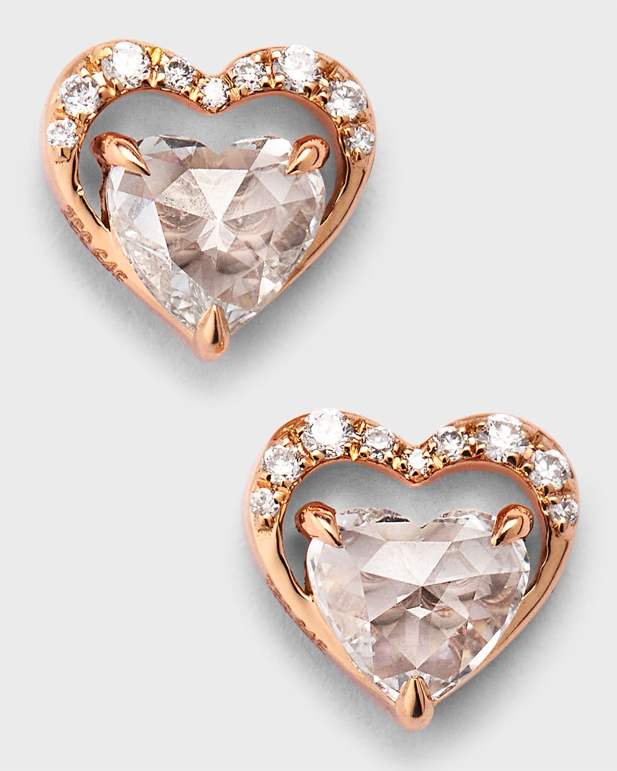 64 Facets 18k Rose Gold Heart Diamond Stud Earrings