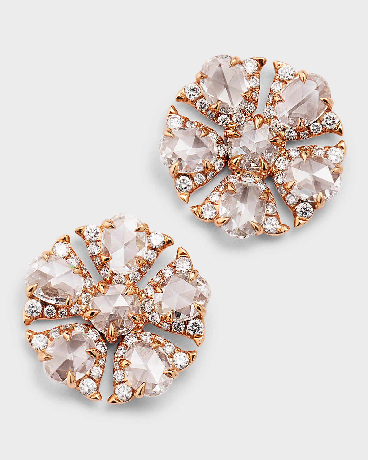 64 Facets 18k Rose Gold Tulip Diamond Stud Earrings