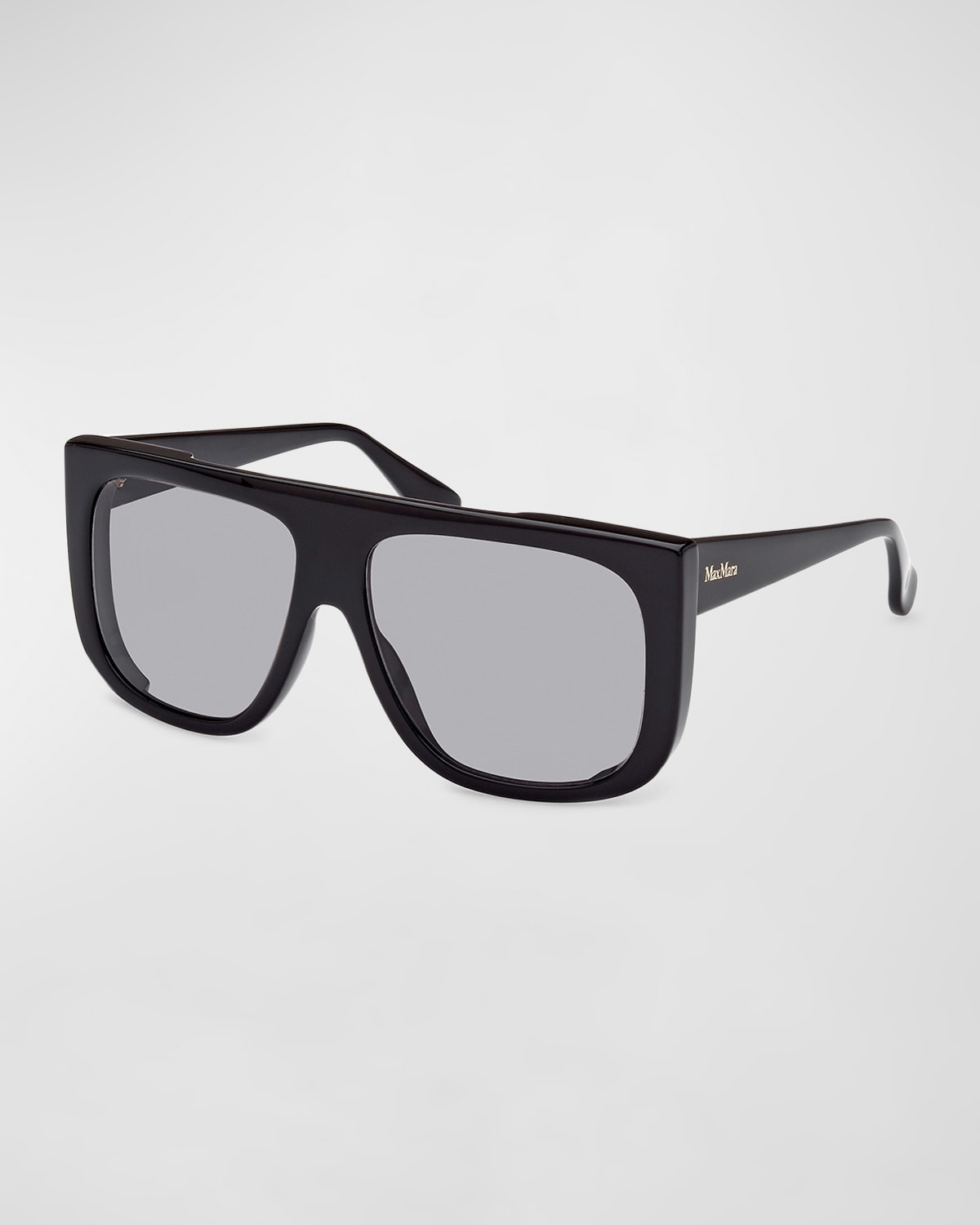 Max Mara Women's Eileen 60mm Rectangular Sunglasses In Shiny Black Smoke