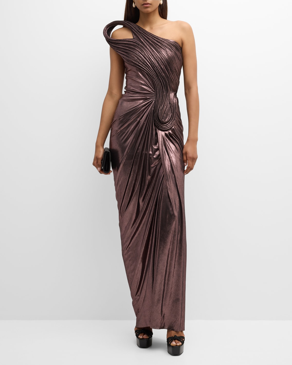 Gaurav Gupta The Infinite Sculpted One-shoulder Draped Gown In Pink Oil