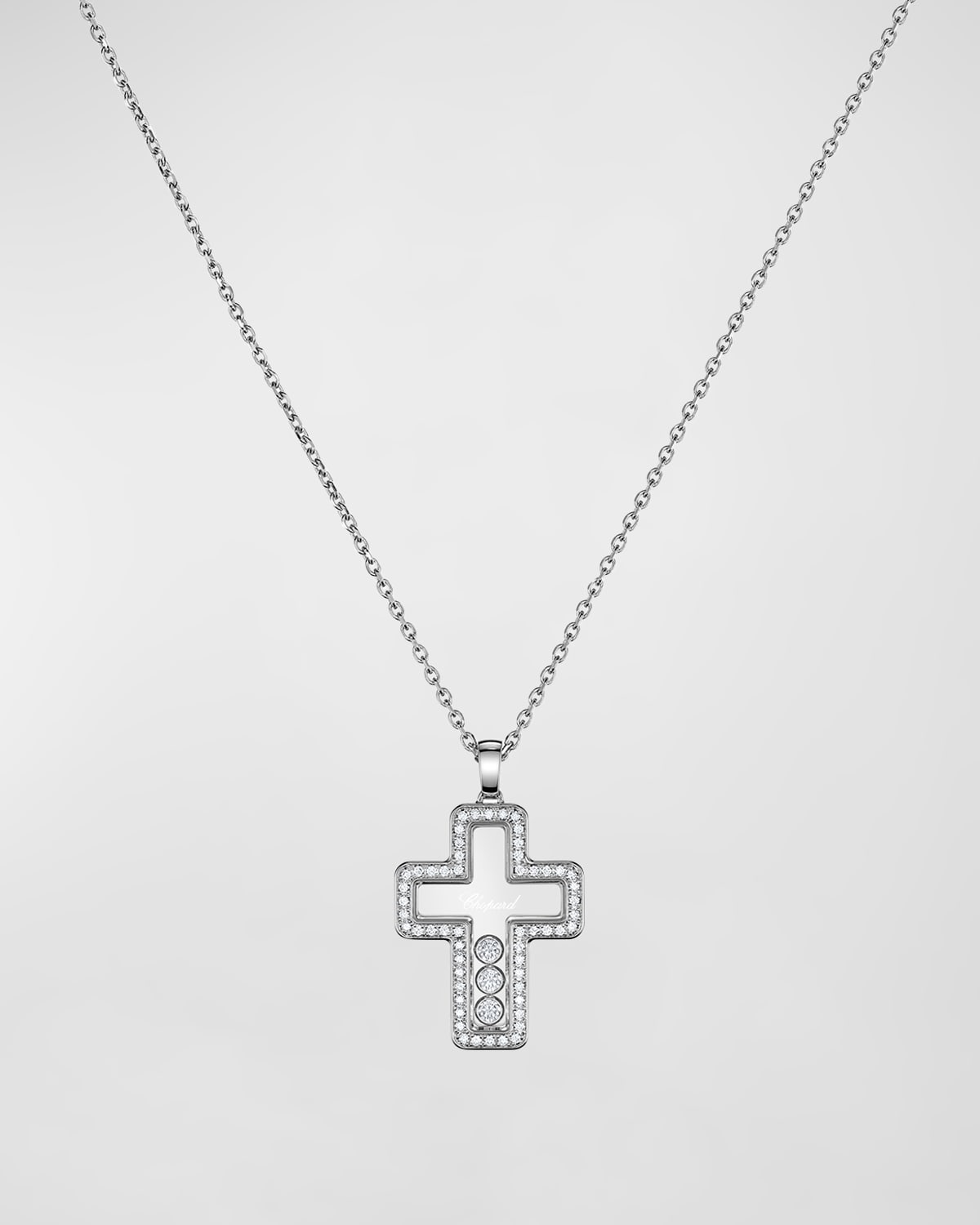 CHOPARD HAPPY DIAMONDS 18K WHITE GOLD CROSS PENDANT NECKLACE