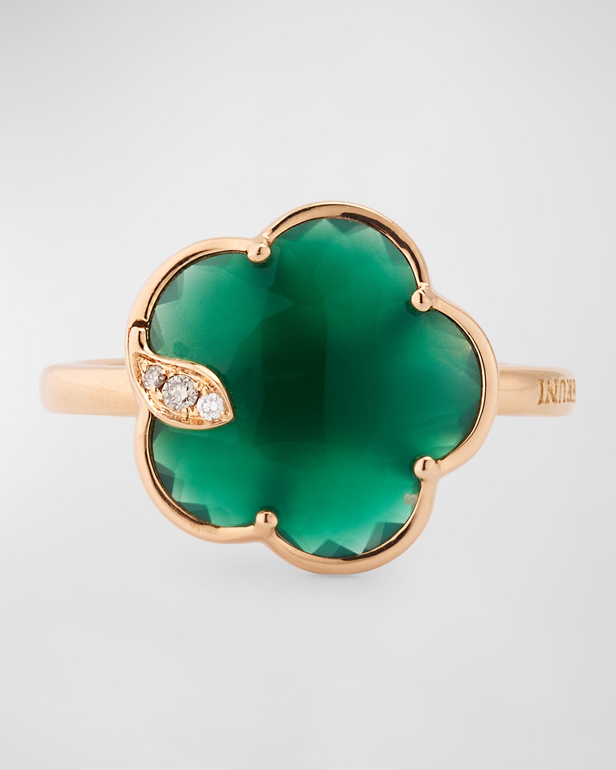 Pasquale Bruni 18K Rose Gold Petit Joli Green Agate Ring with Diamonds, Size 5