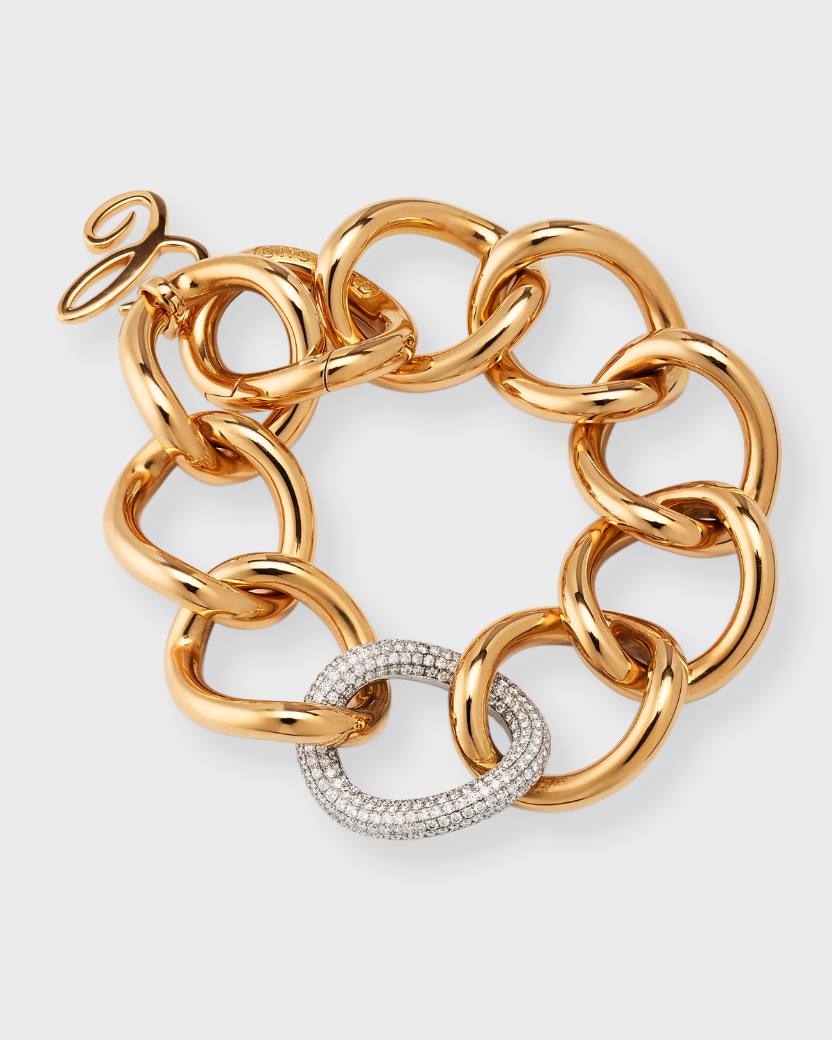 18K Rose Gold Curb Chain Diamond Link Bracelet