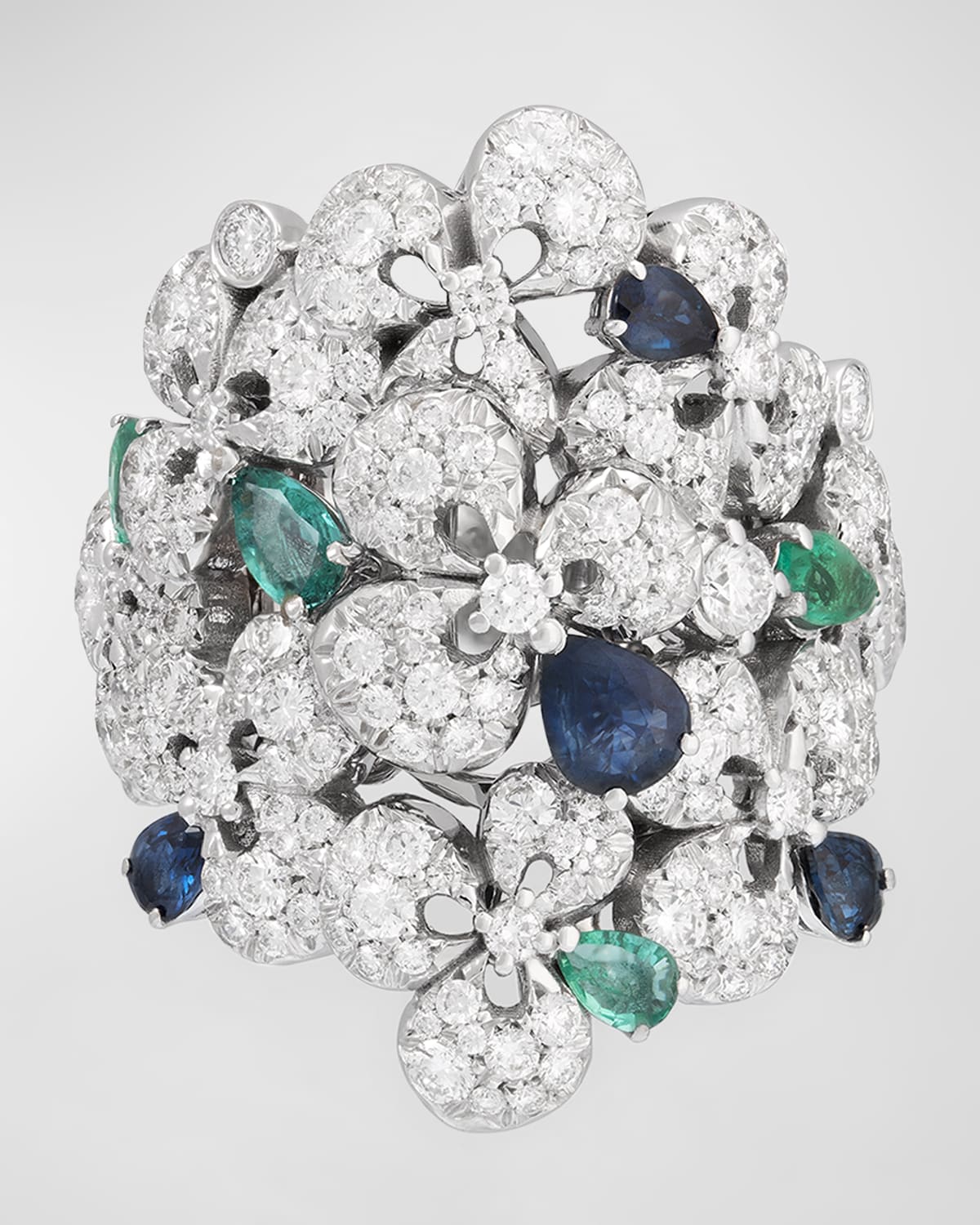 Miseno Ischia 18k White Gold Diamond, Sapphire, And Emerald Ring In Metallic
