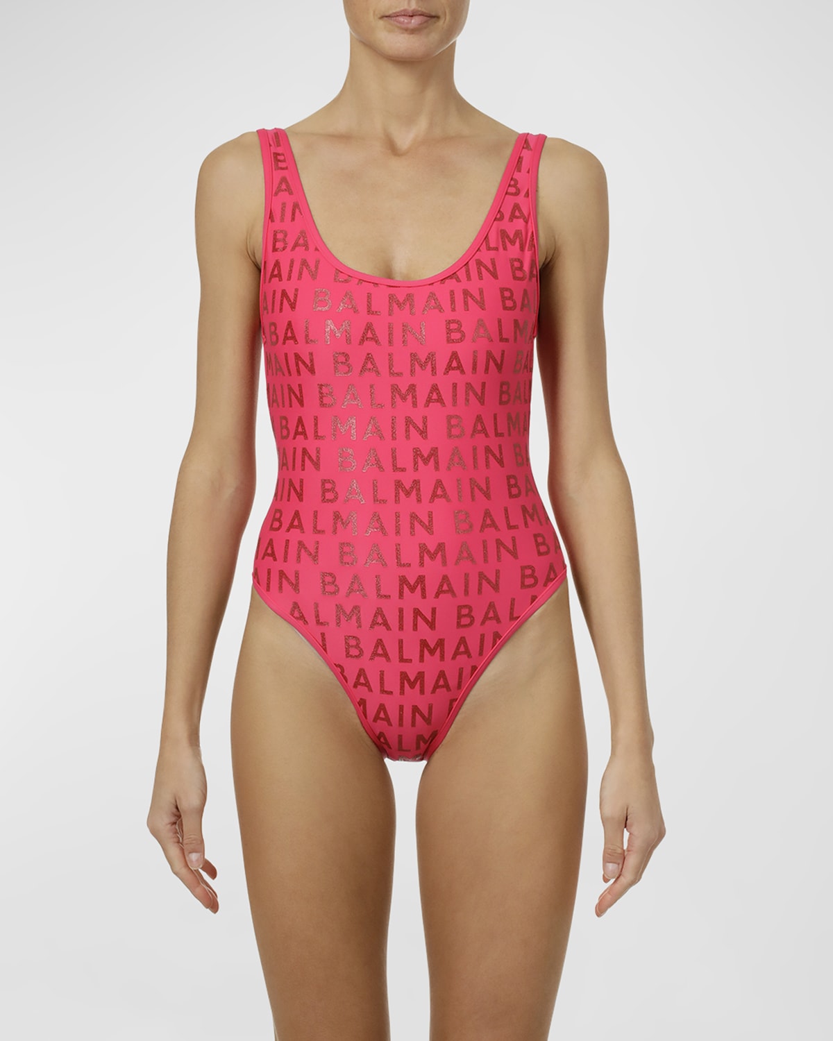 Shop Balmain Logo-print One-piece Swimsuit In Bright Pink