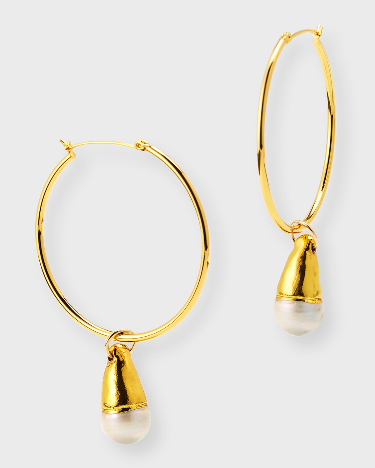 Devon Leigh Pearl In Gold Foil Hoop Earrings