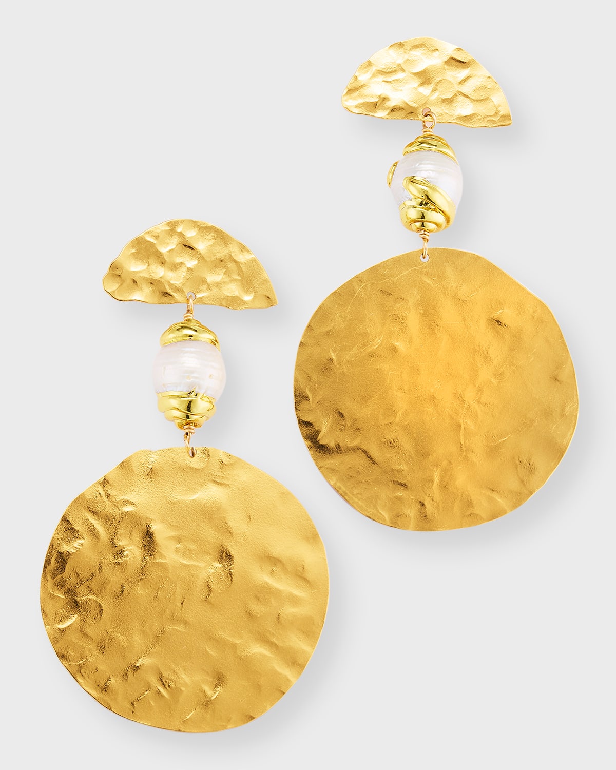 Devon Leigh Gold Medallion Pearl Post Earrings
