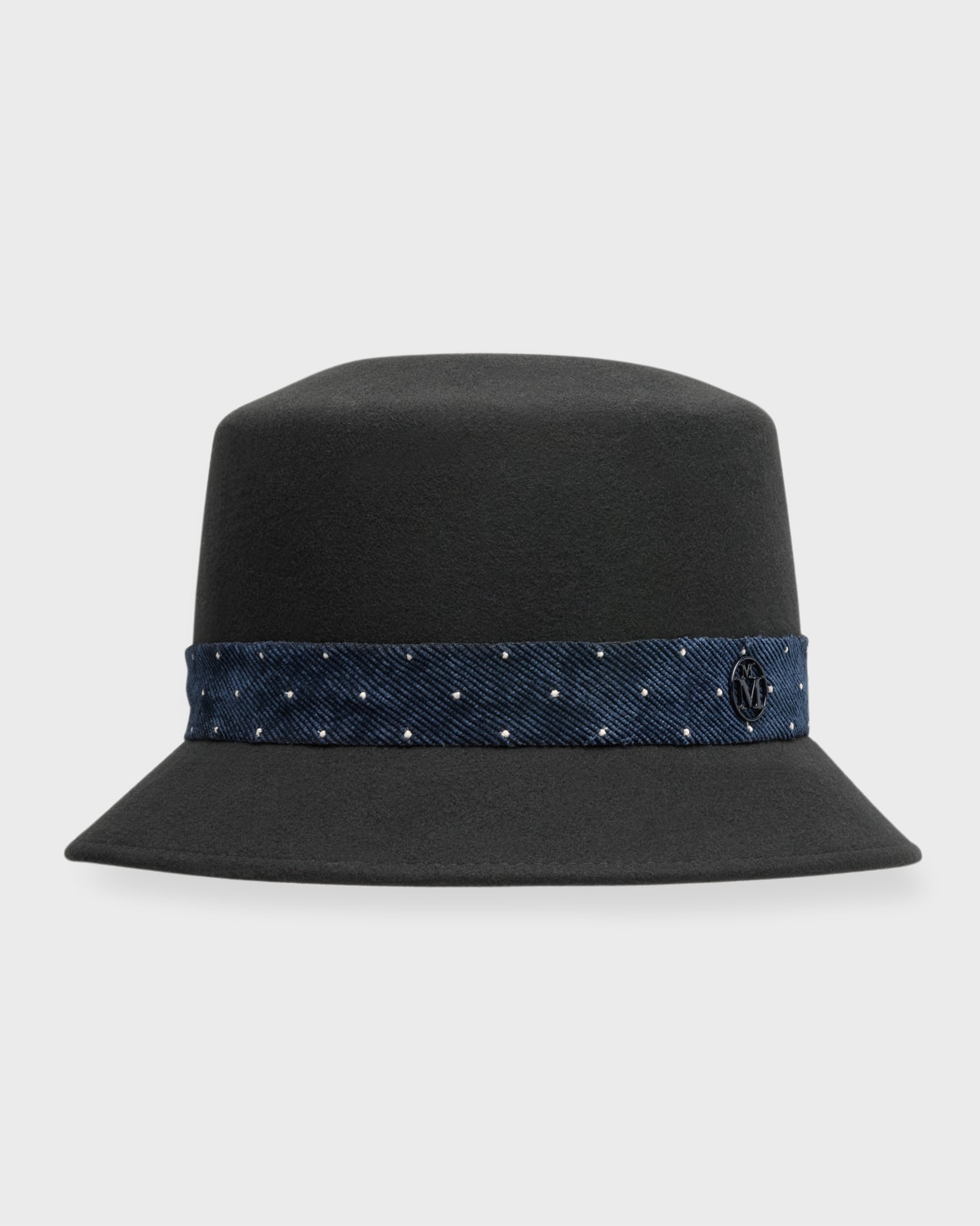 Maison Michel Arsene Felt Bucket Hat Denim Ribbon In Grey Black