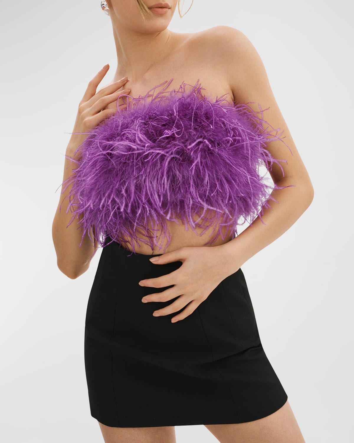 Shop Lamarque Zaina Feather Bustier Crop Top In Violet
