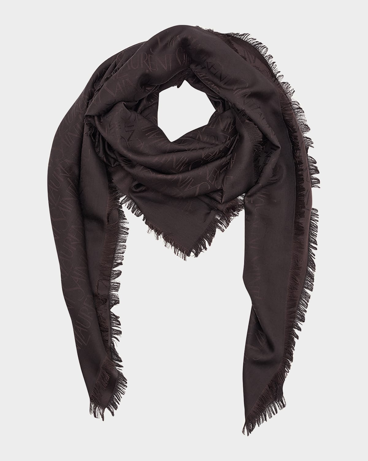 Shop Saint Laurent Grand Carre Jacquard Silk-wool Scarf In 2000 Coffee