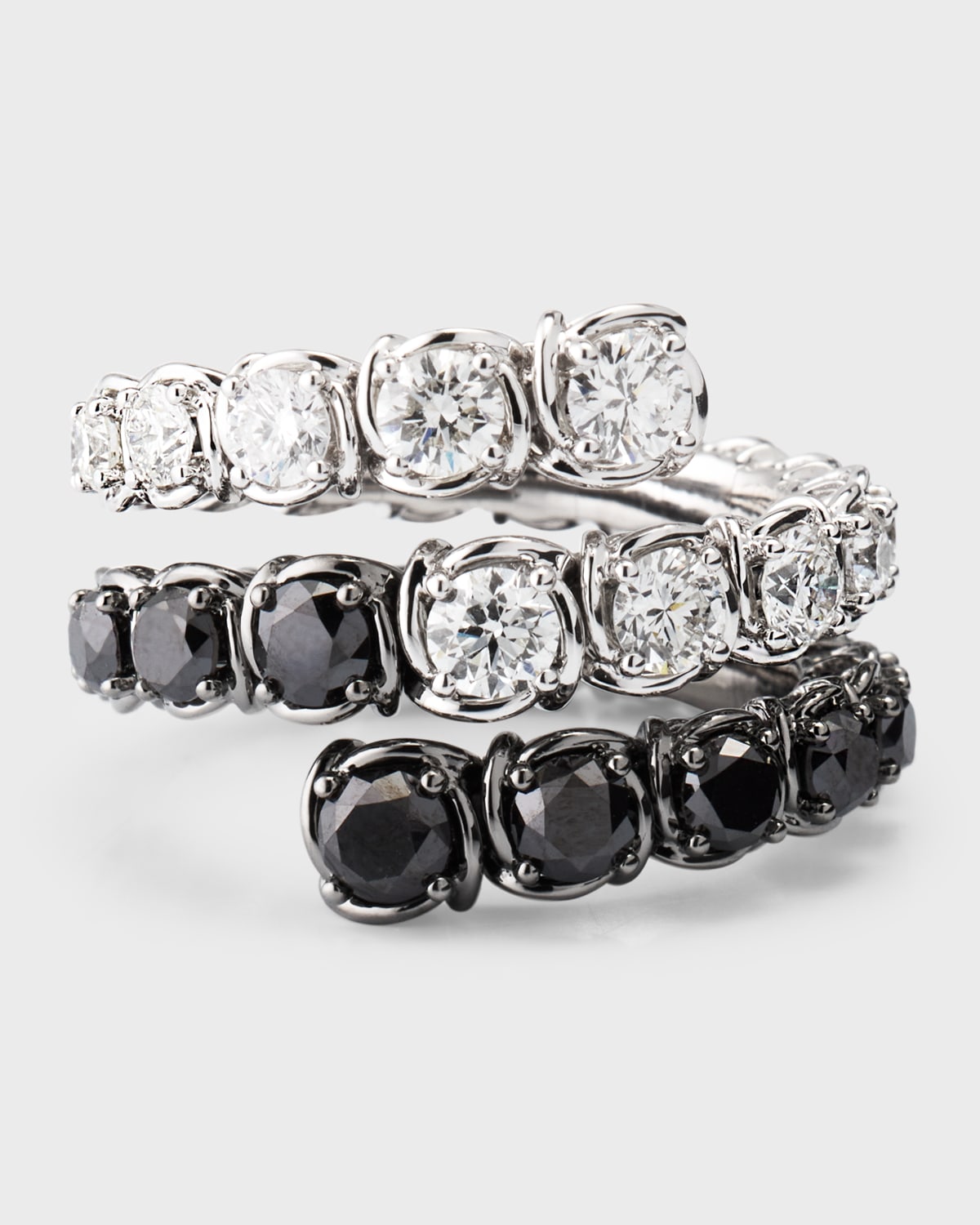 A. Link 18k White Gold Ring With Black And White Diamonds In Metallic