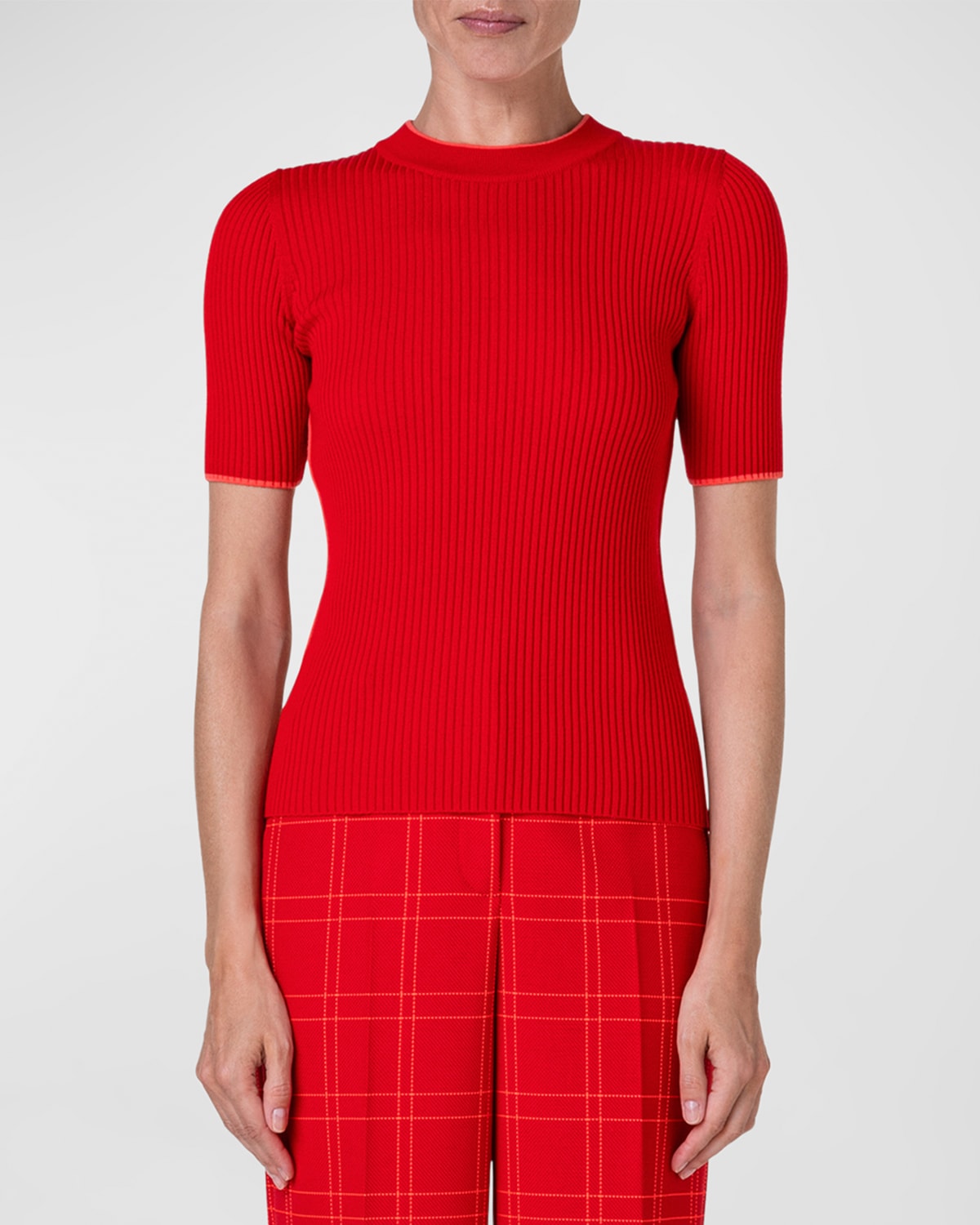 Shop Akris Punto Ribbed Knit Wool Top In Red