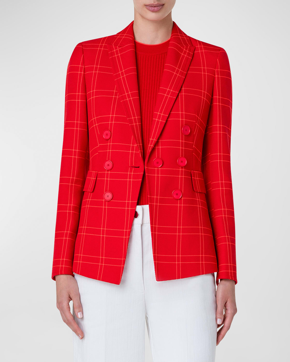 Shop Akris Punto Window Check Canvas Blazer Jacket In Red