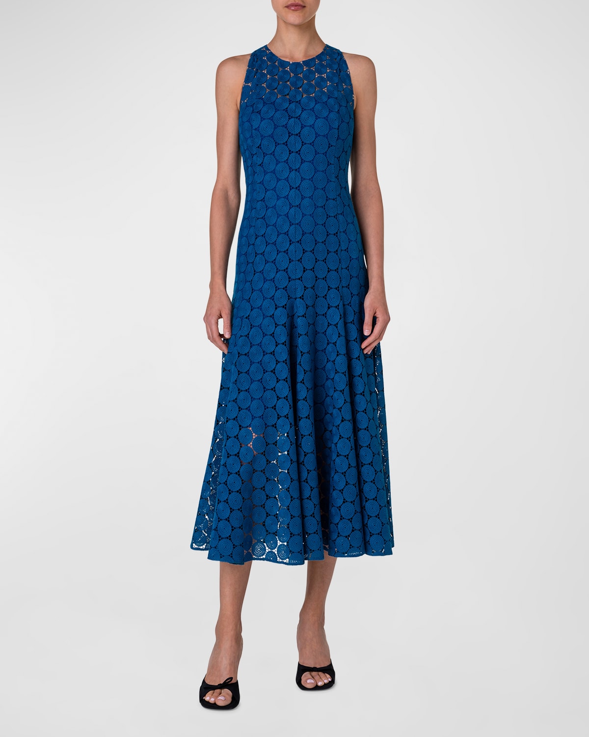 Shop Akris Punto Dotted Guipure Lace Midi Dress In Medium Blue Denim