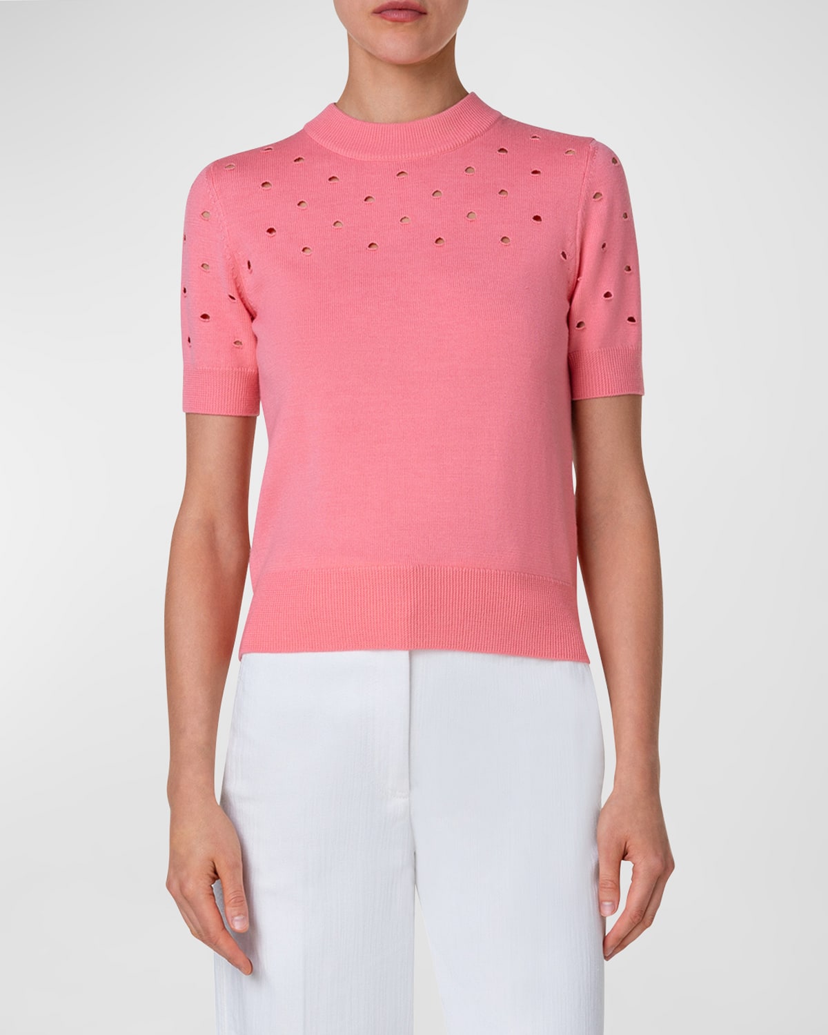 Akris Punto Polka Dot Ajoure Wool Sweater In Flamingo