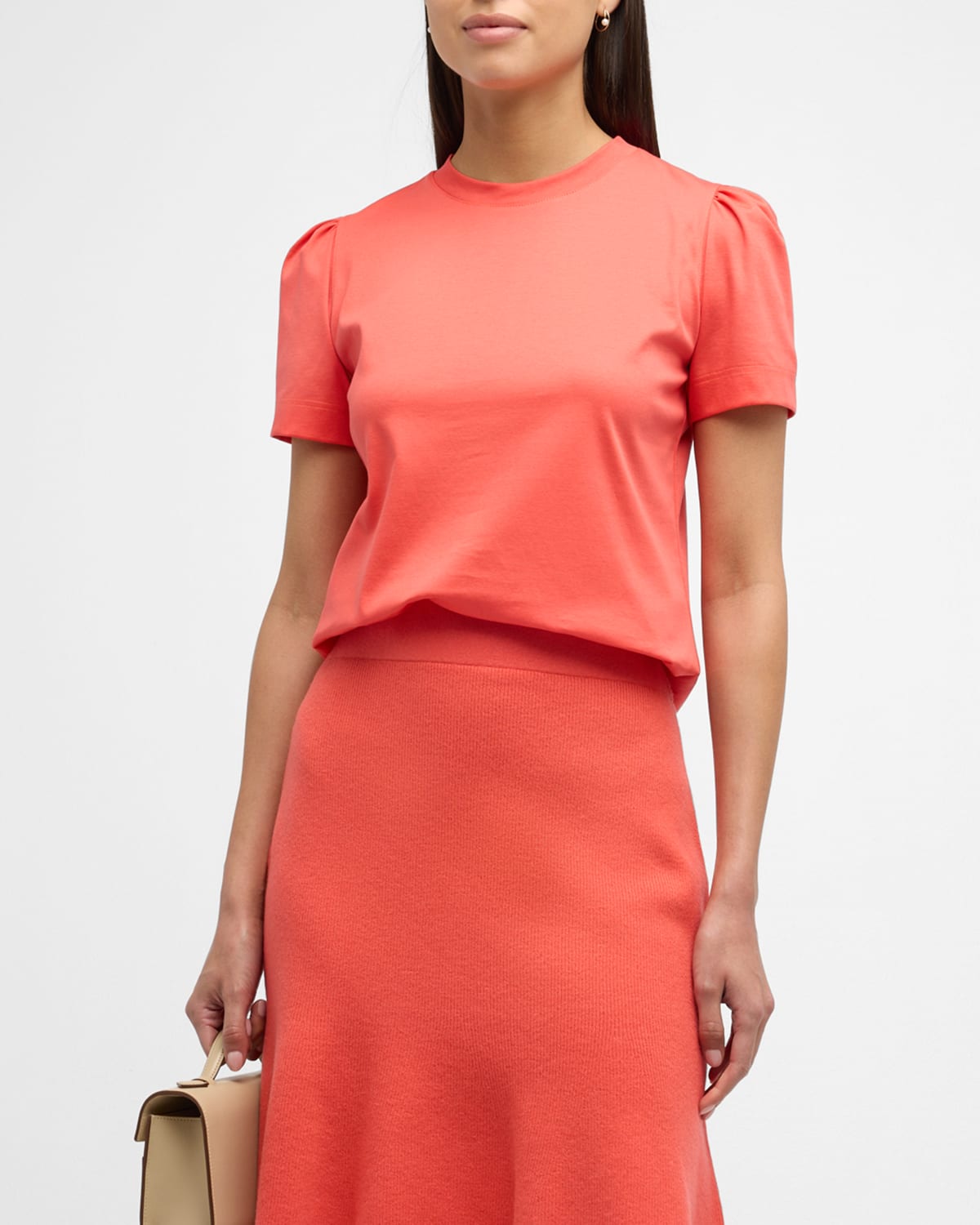 Akris Punto Puff-sleeve Cotton Jersey T-shirt In Coral