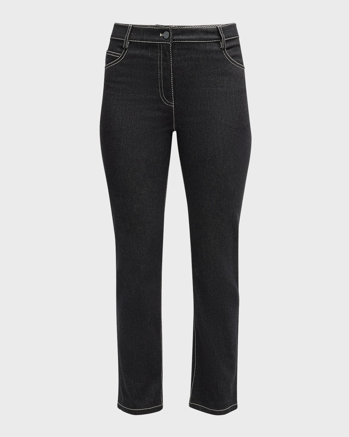 Maru Contrast-Stitch Slim-Leg Ankle Denim Pants