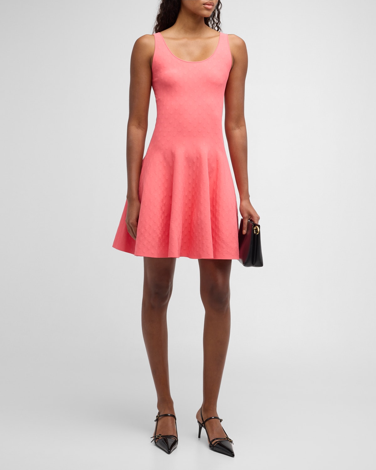 Akris Punto Punto Dot-intarsia Sleeveless A-line Knit Dress In Flamingo