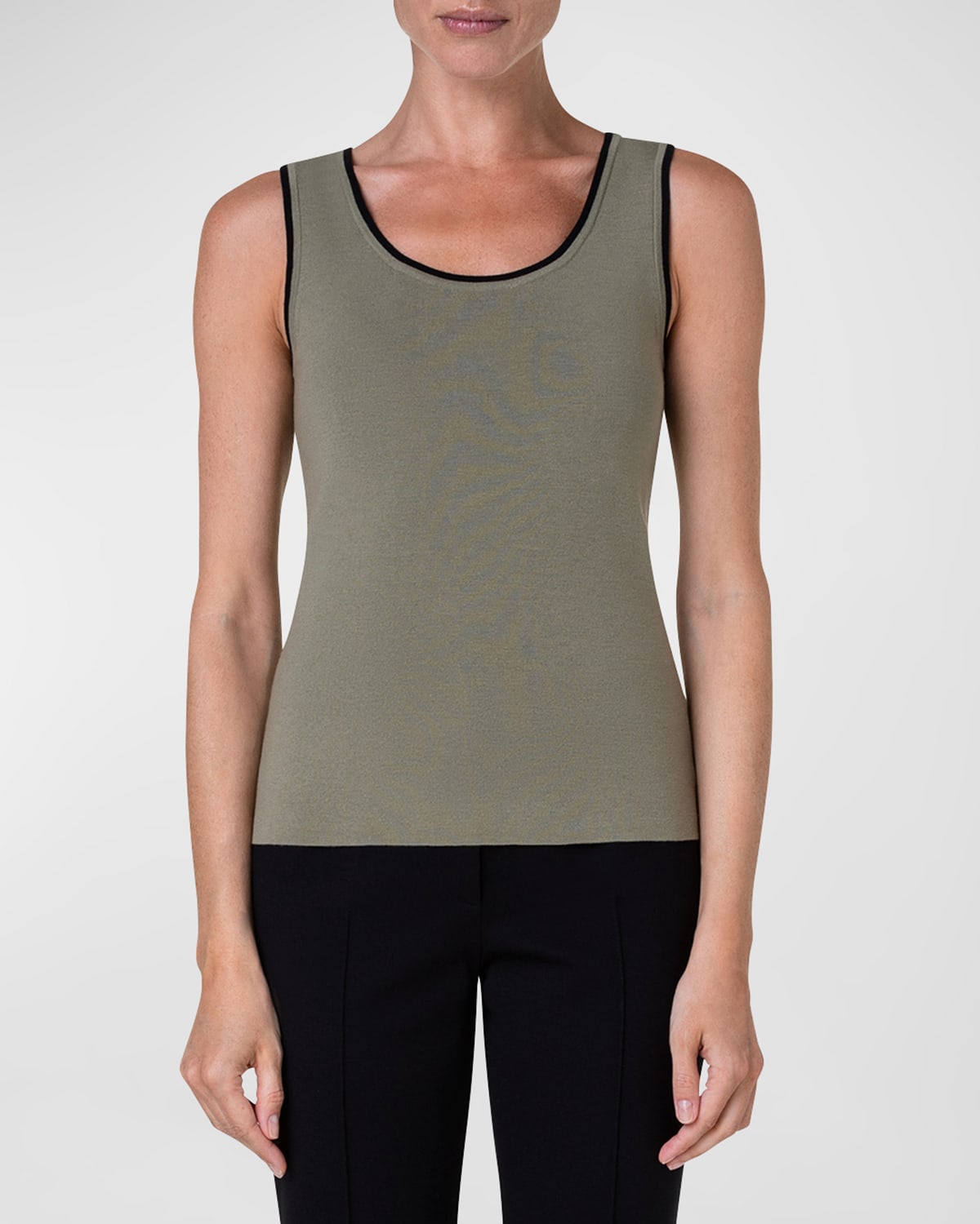 Shop Akris Punto Contrast Piped Scoop-neck Knit Tank Top In Sage-black