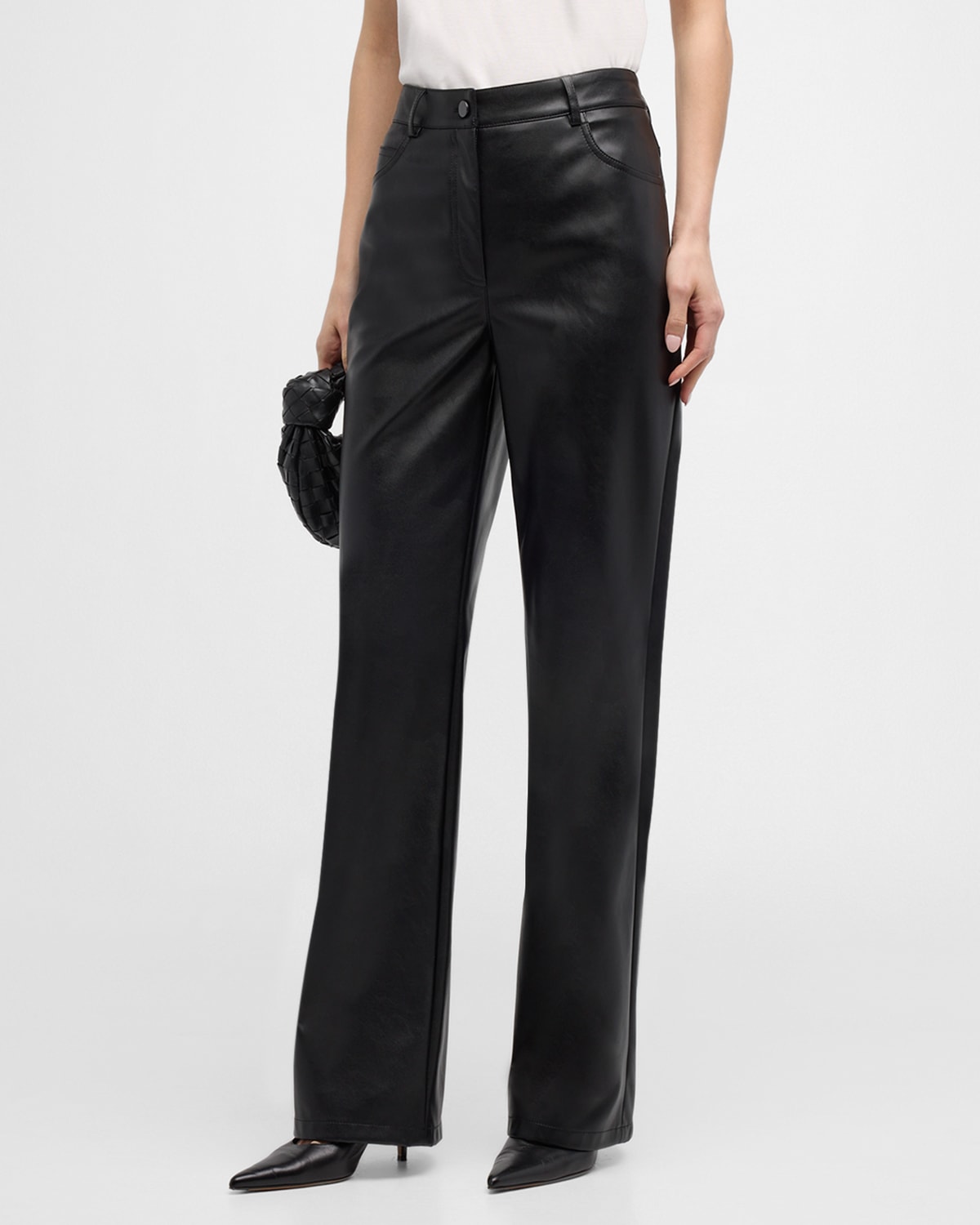 Akris Punto Carrie Mid-rise Faux Leather Straight Pants In Black