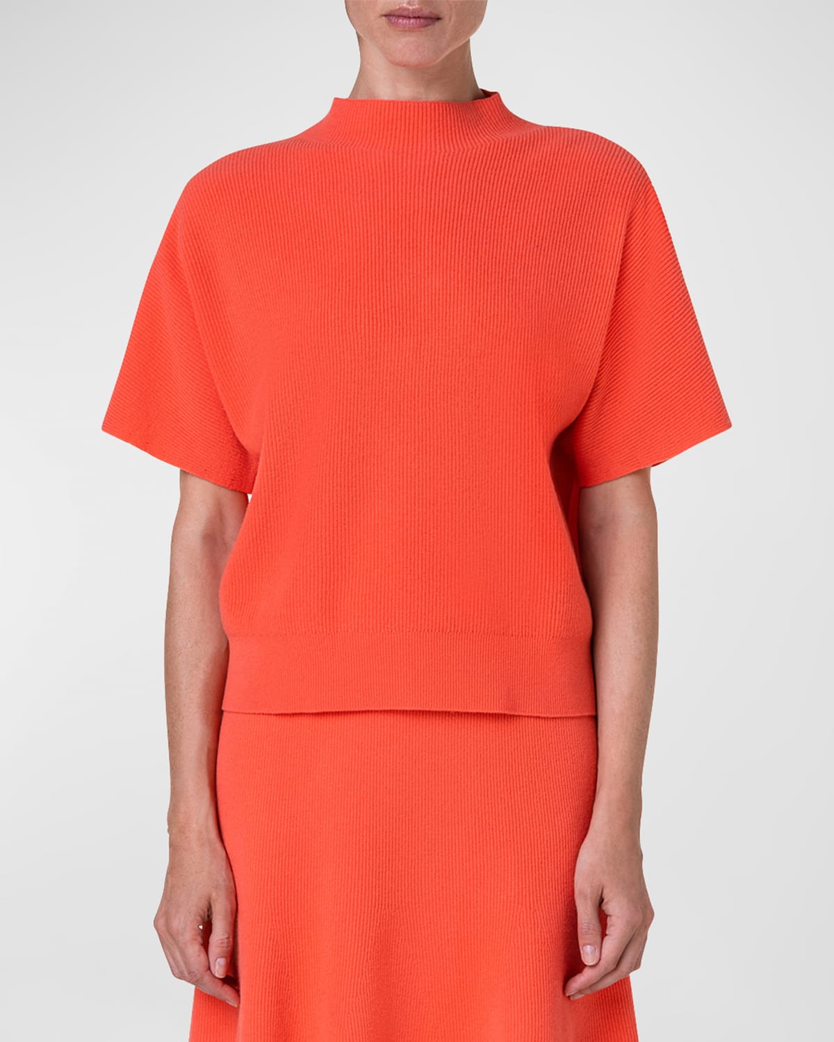 Akris Punto Mock-neck Wool Cashmere Top In Coral