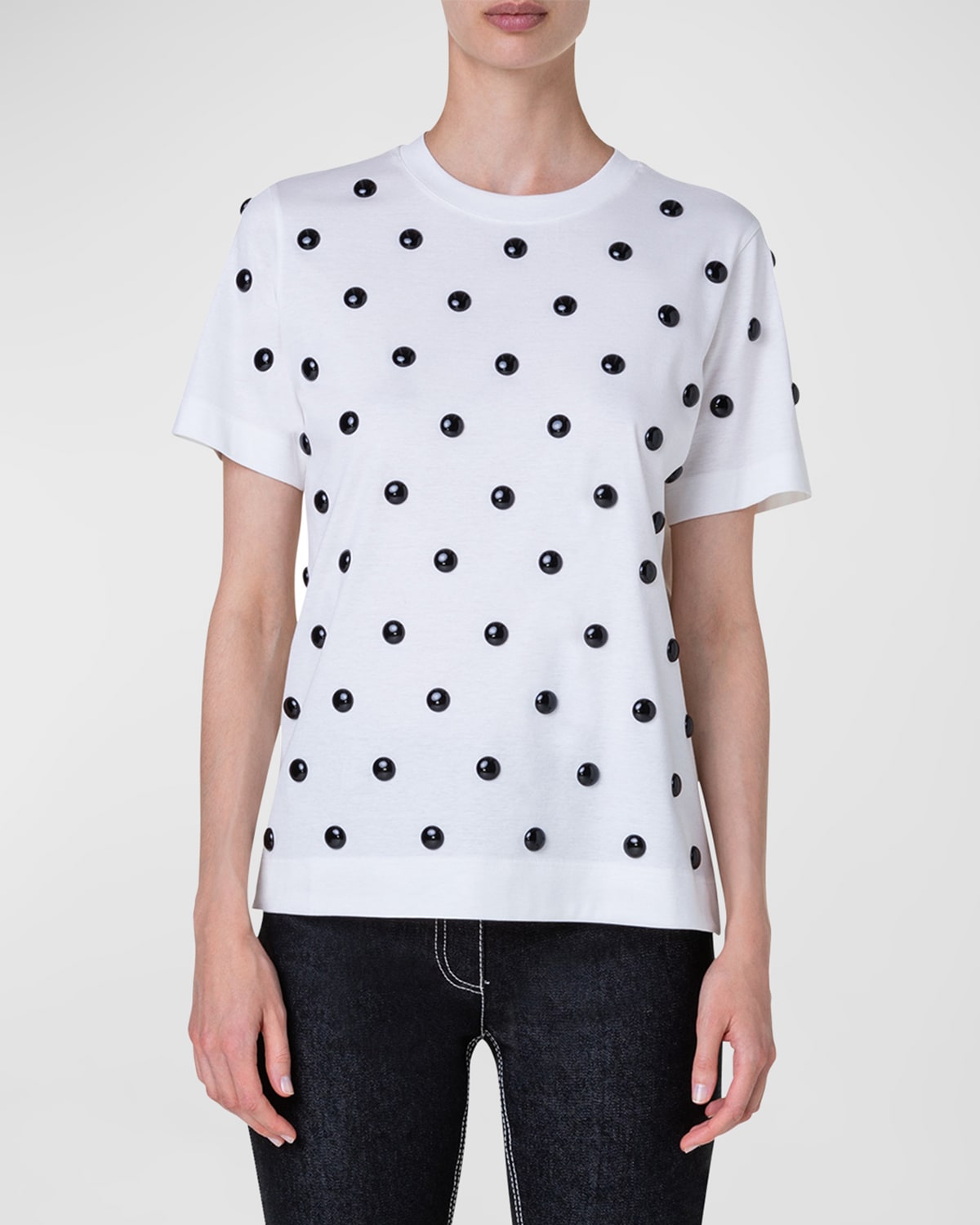 Akris Punto Xl Dot Stud Short-sleeve Cotton Jersey T-shirt In Cream