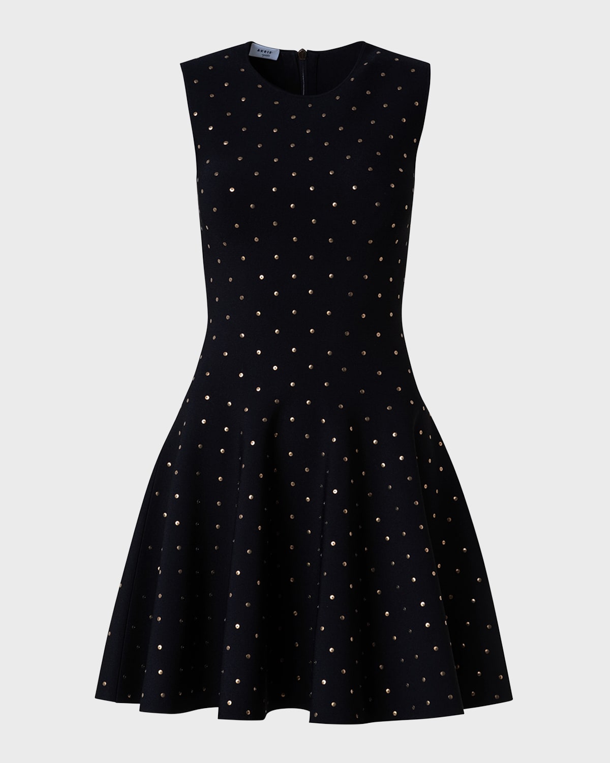 Shop Akris Punto Polka Dot Stud-embellished Flared Mini Dress In Black