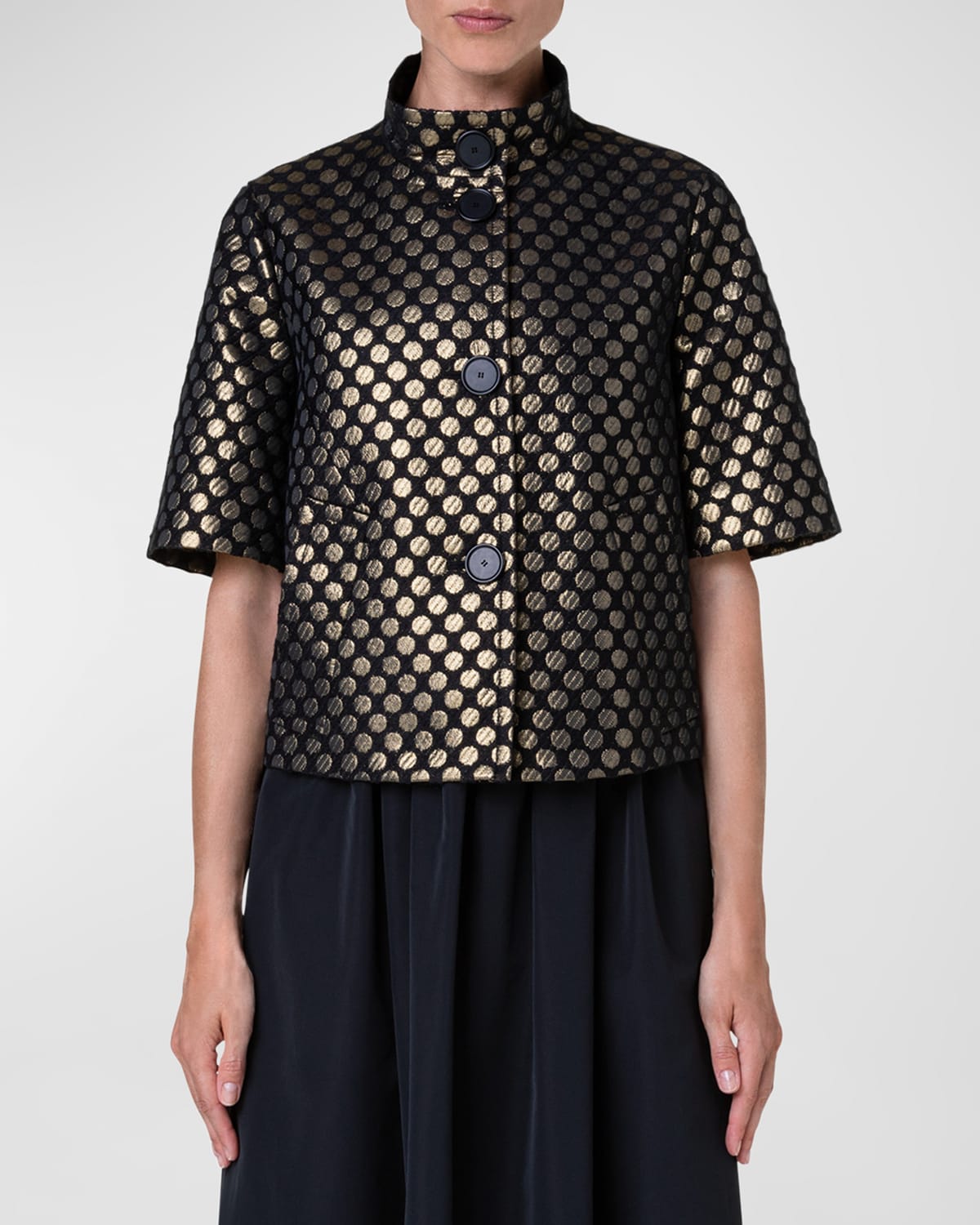 Akris Punto Metallic Polka Dot Jacquard Cropped Jacket In Black-gold