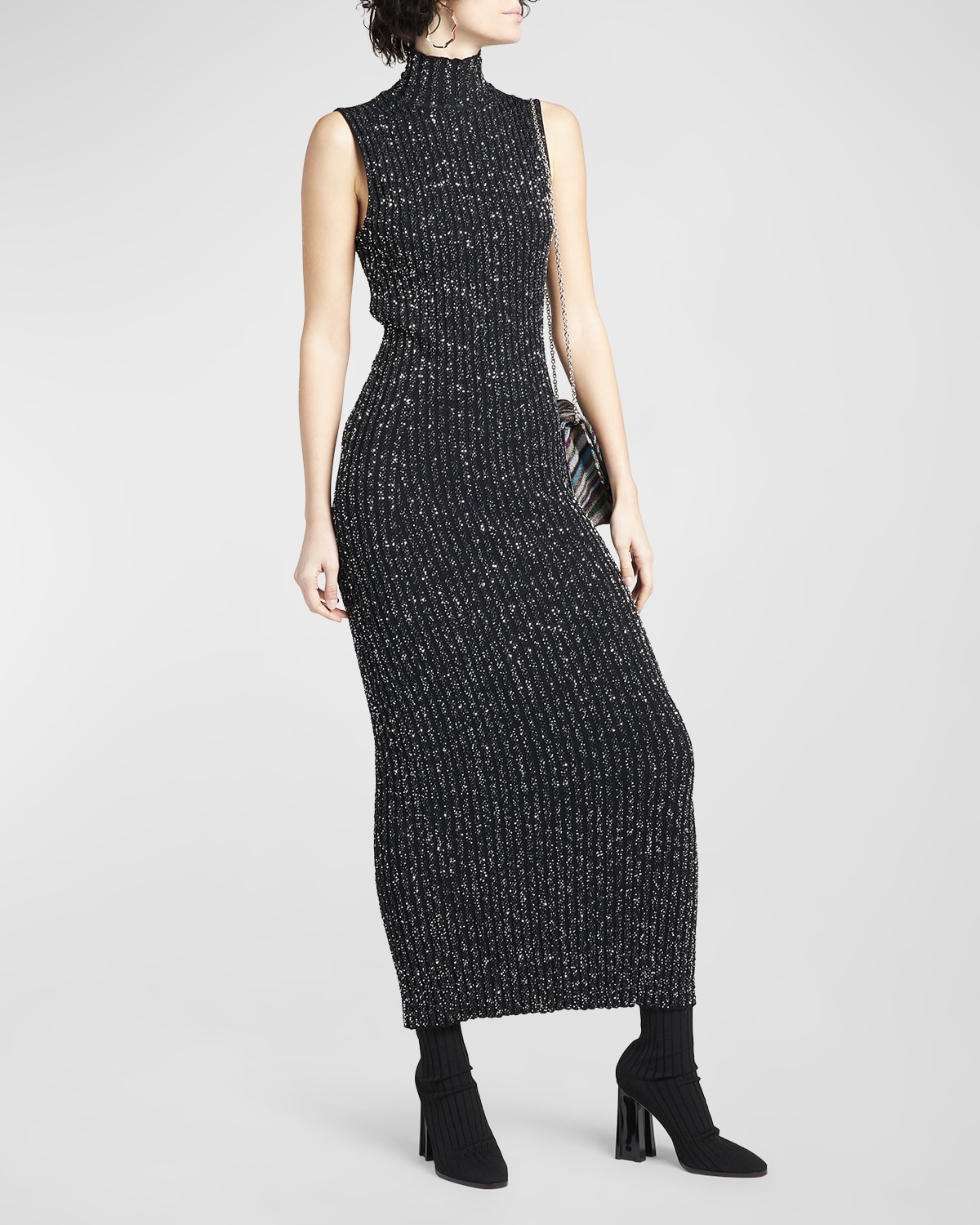 Missoni Sequined Turtleneck Maxi Dress In Silver Paillettes