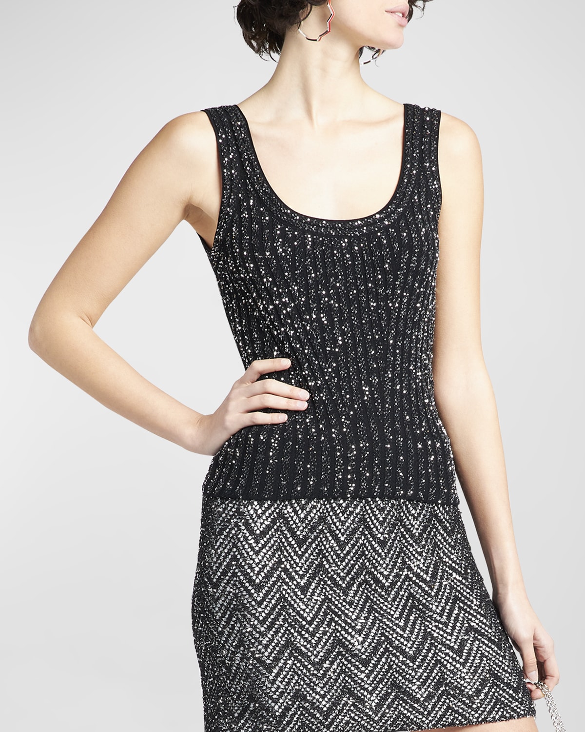 Paillette Ribbed Knit Tank Top
