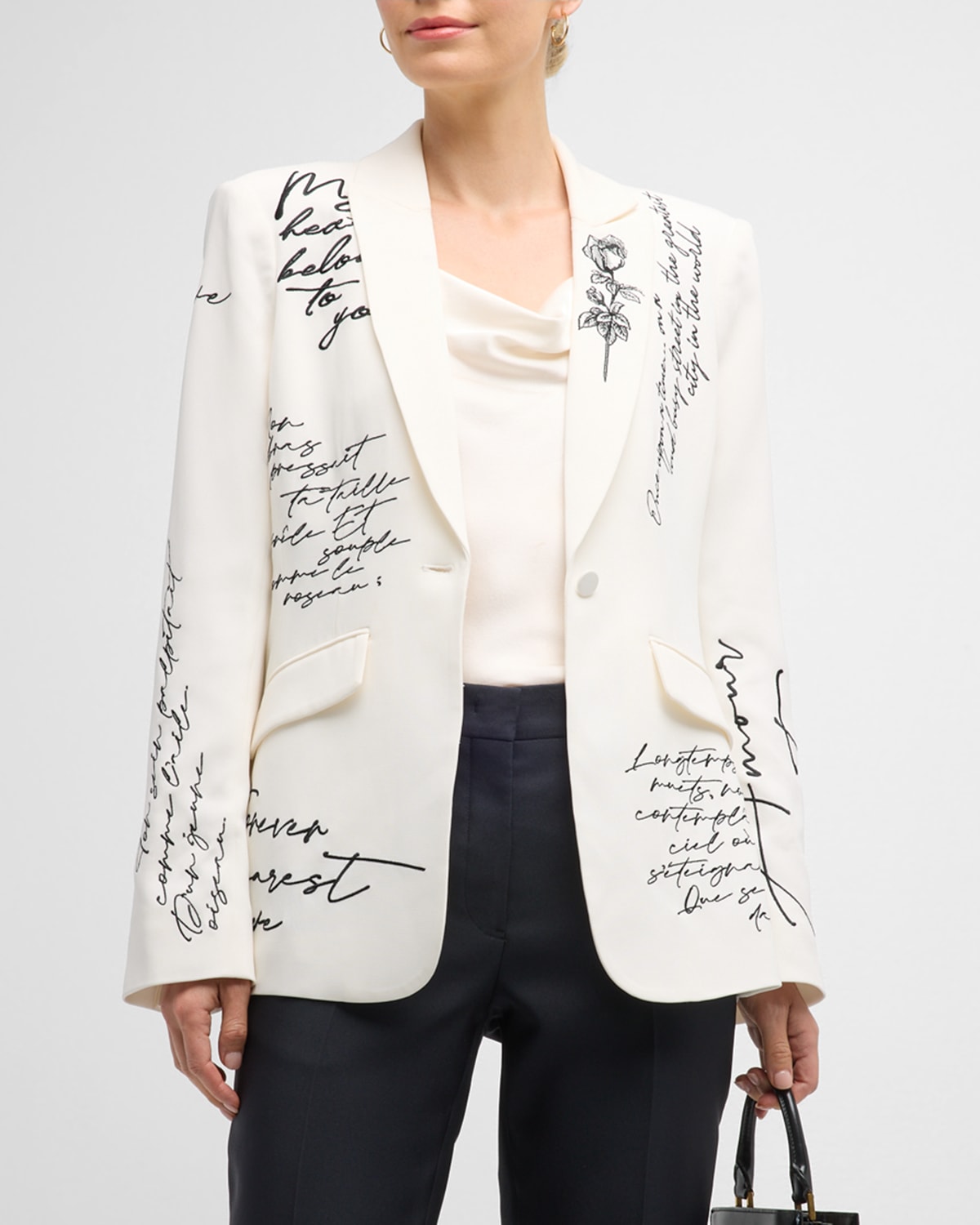 Cinq À Sept Cheyenne Embroidered Mon Amour Blazer In Ivory/blacky