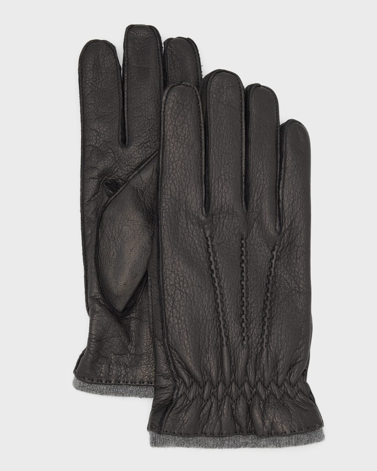 Portolano Men's Cashmere-lined Nappa Leather Gloves In Black Gray