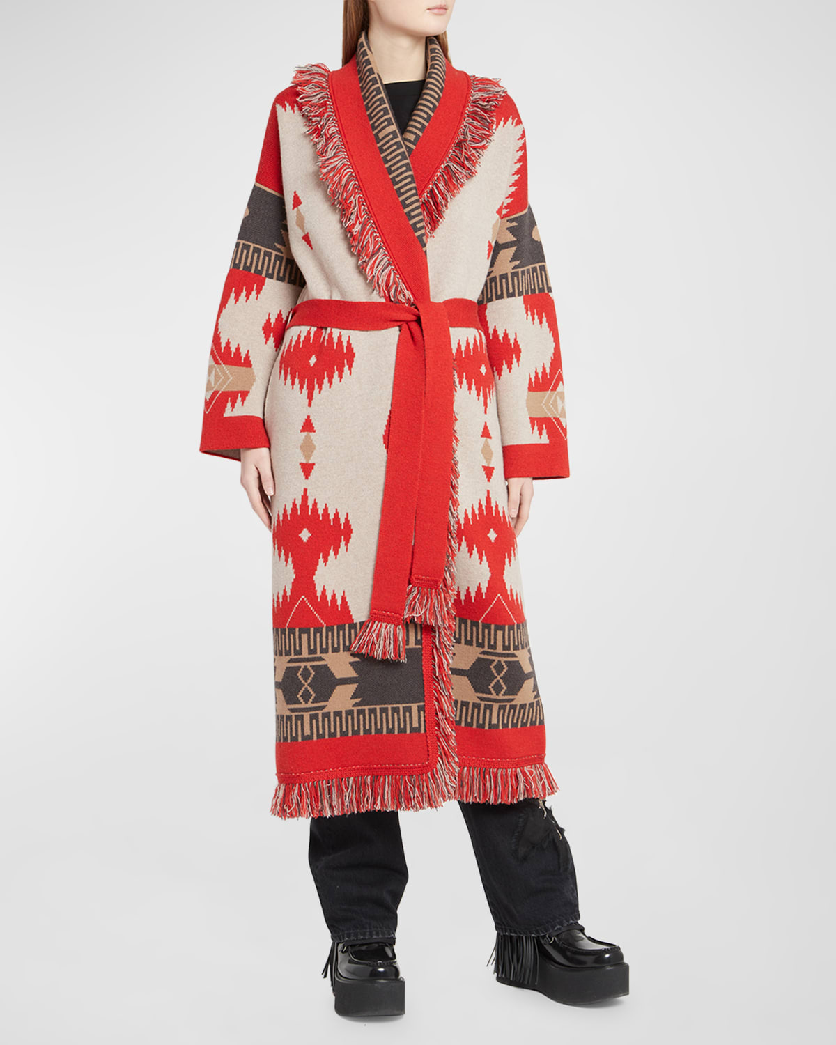 Icon Jacquard Knit Belted Longline Cardigan