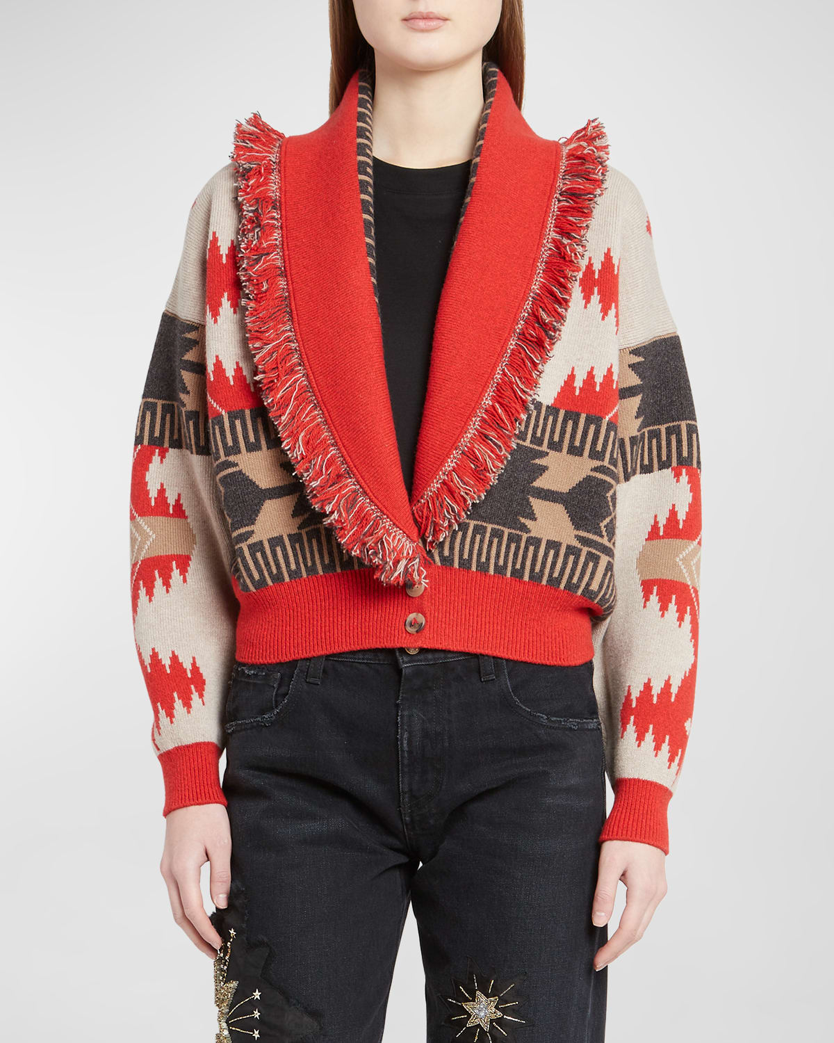 Alanui Icon Jacquard Cardigan Bomber In Sand Fire