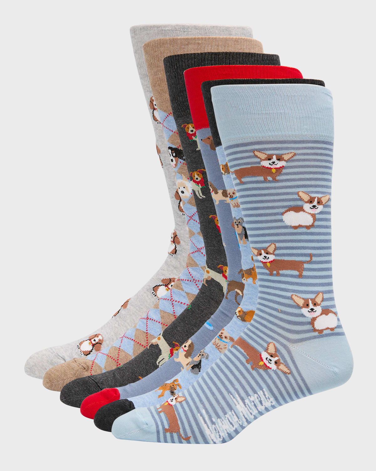 Neiman Marcus Men's 6-pack Dog Socks In Multi