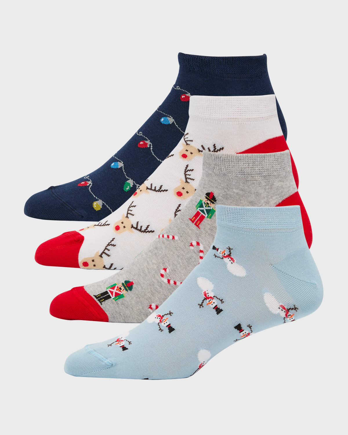 Neiman Marcus Men's 4-pack Holiday Ankle Socks In Multi